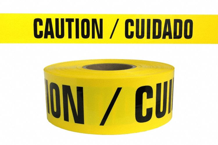 Barricade Tape: 1, 000 ft Lg, 3 in Wd, Caution/Cuidado Legend, Polyethylene