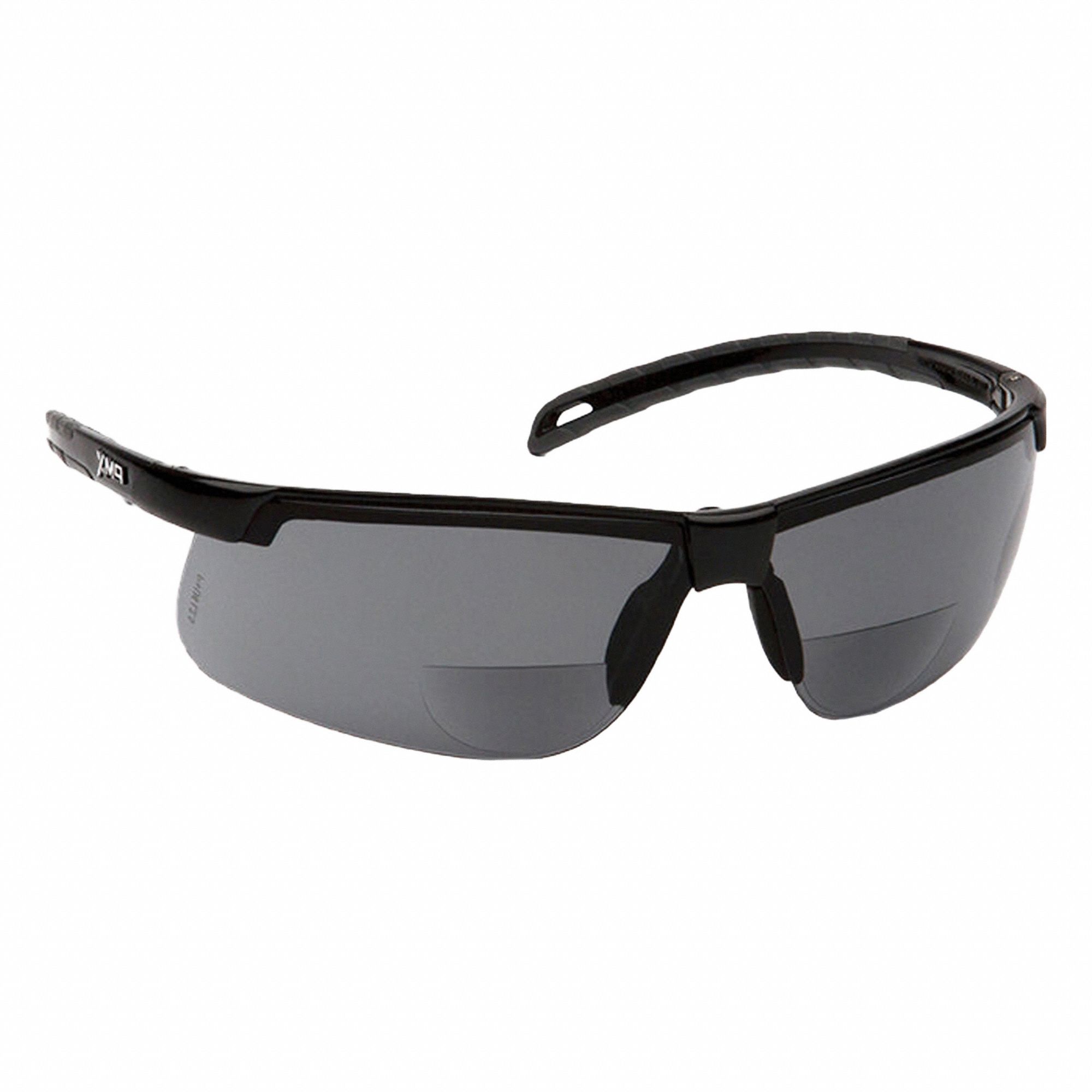 Reader Safety Glasses: Gray Lens Color, Wraparound Frame, H2MAX Anti-Fog, Bottom, +1.50