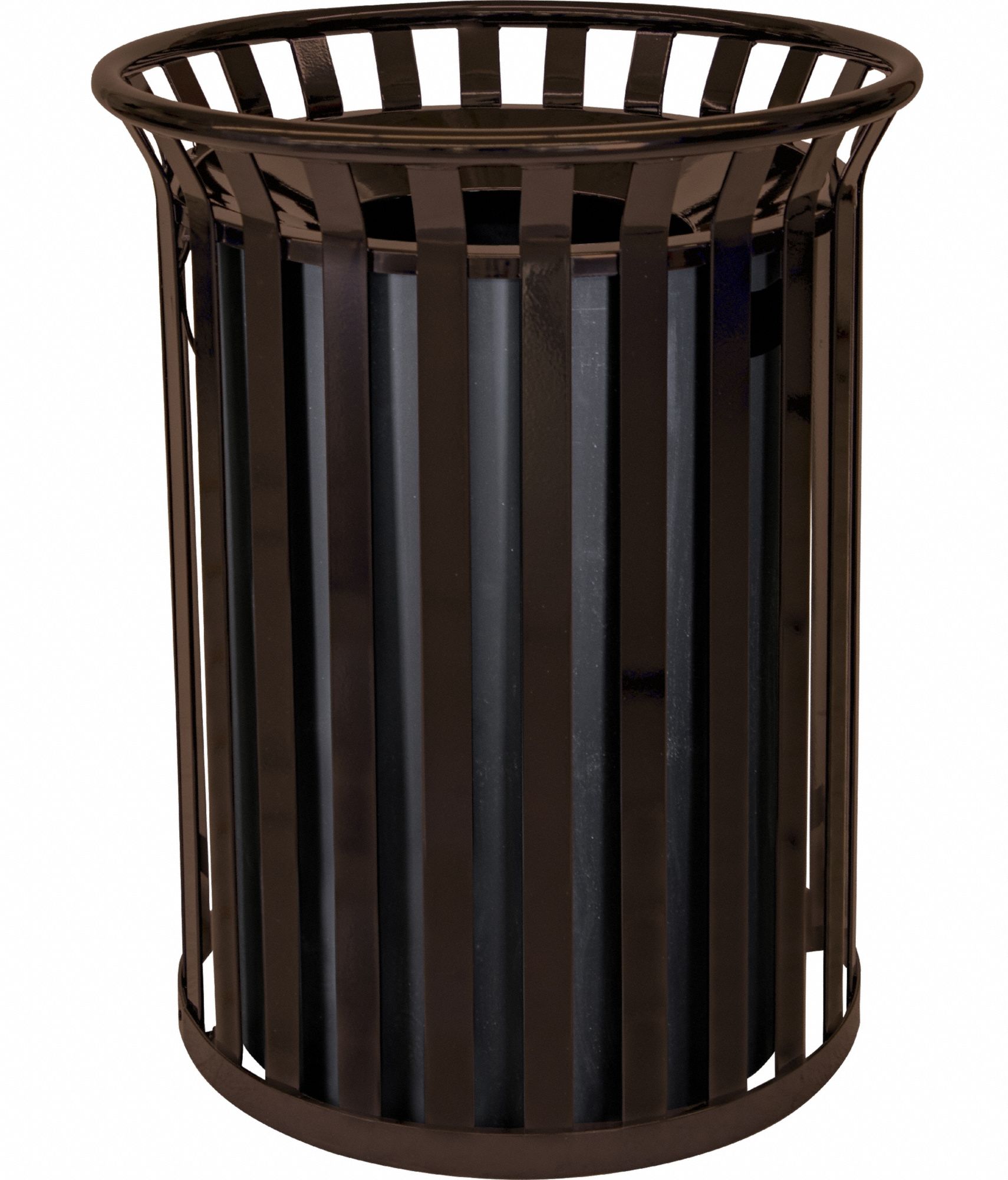 Trash Can: Round, Open Top, 37 gal Container Capacity, 26 in Overall Dia, 26 in, Steel