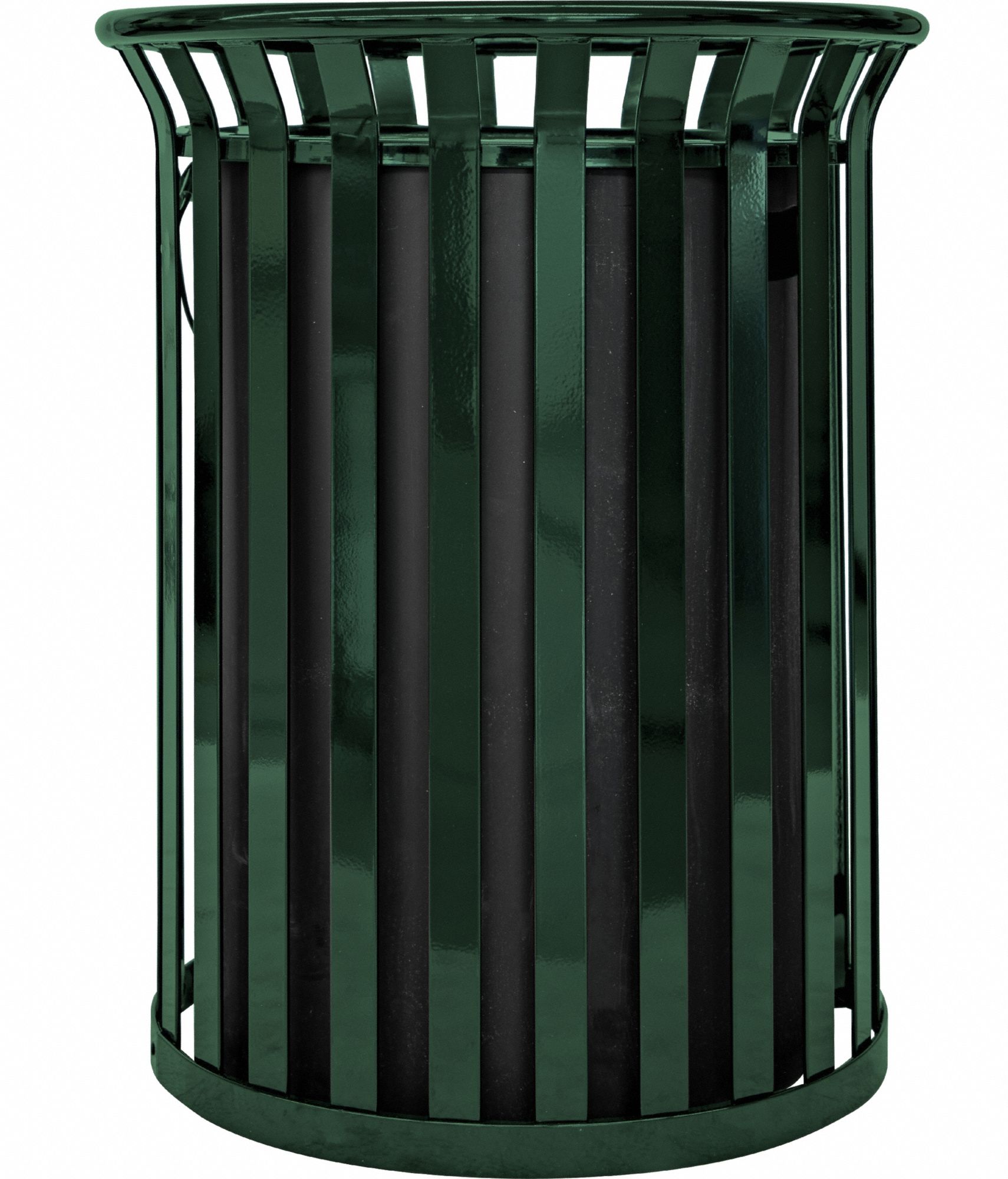 Trash Can: Round, Open Top, 37 gal Container Capacity, 26 in Overall Dia, 26 in, Steel