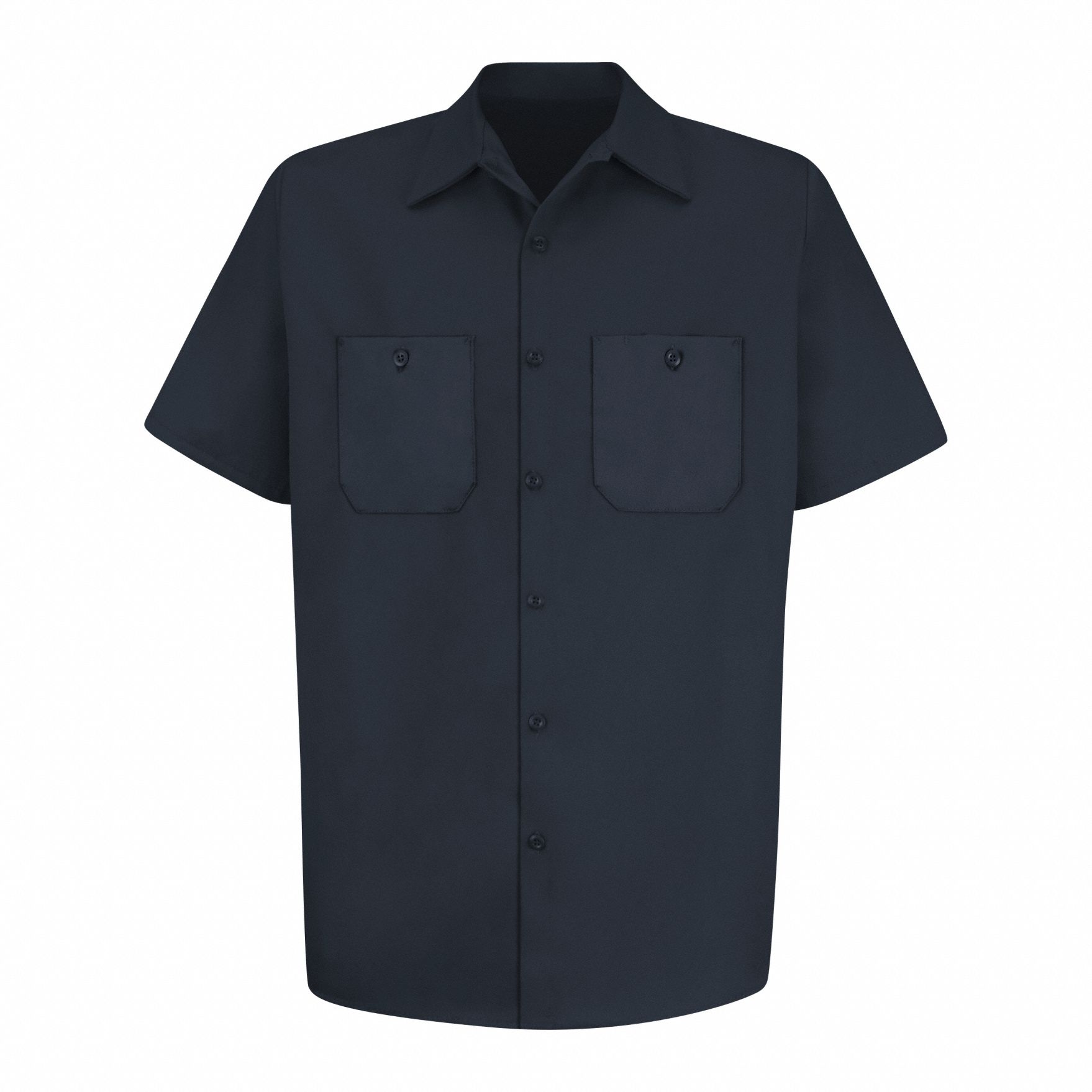 Mns Ss Dark Navy Cotton Workshirt, L: Men's, Short Sleeve, Regular, 16 1/2 in Neck Size