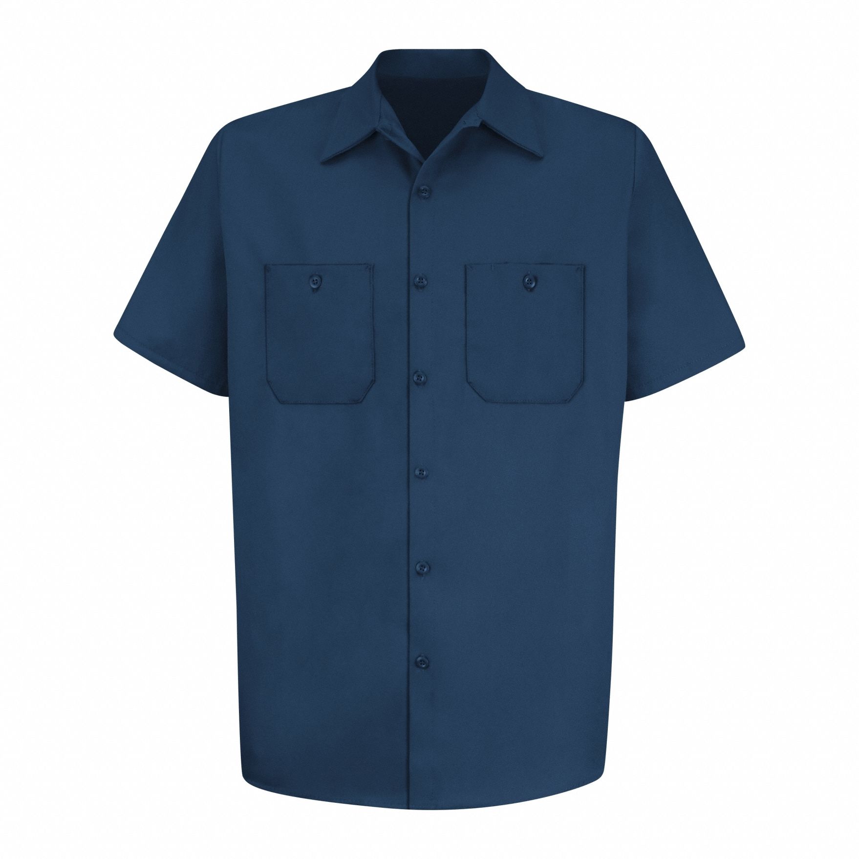 Mns Ss Navy Dp Cotton Workshirt, L: Men's, Short Sleeve, Regular, 16 1/2 in Neck Size, Navy