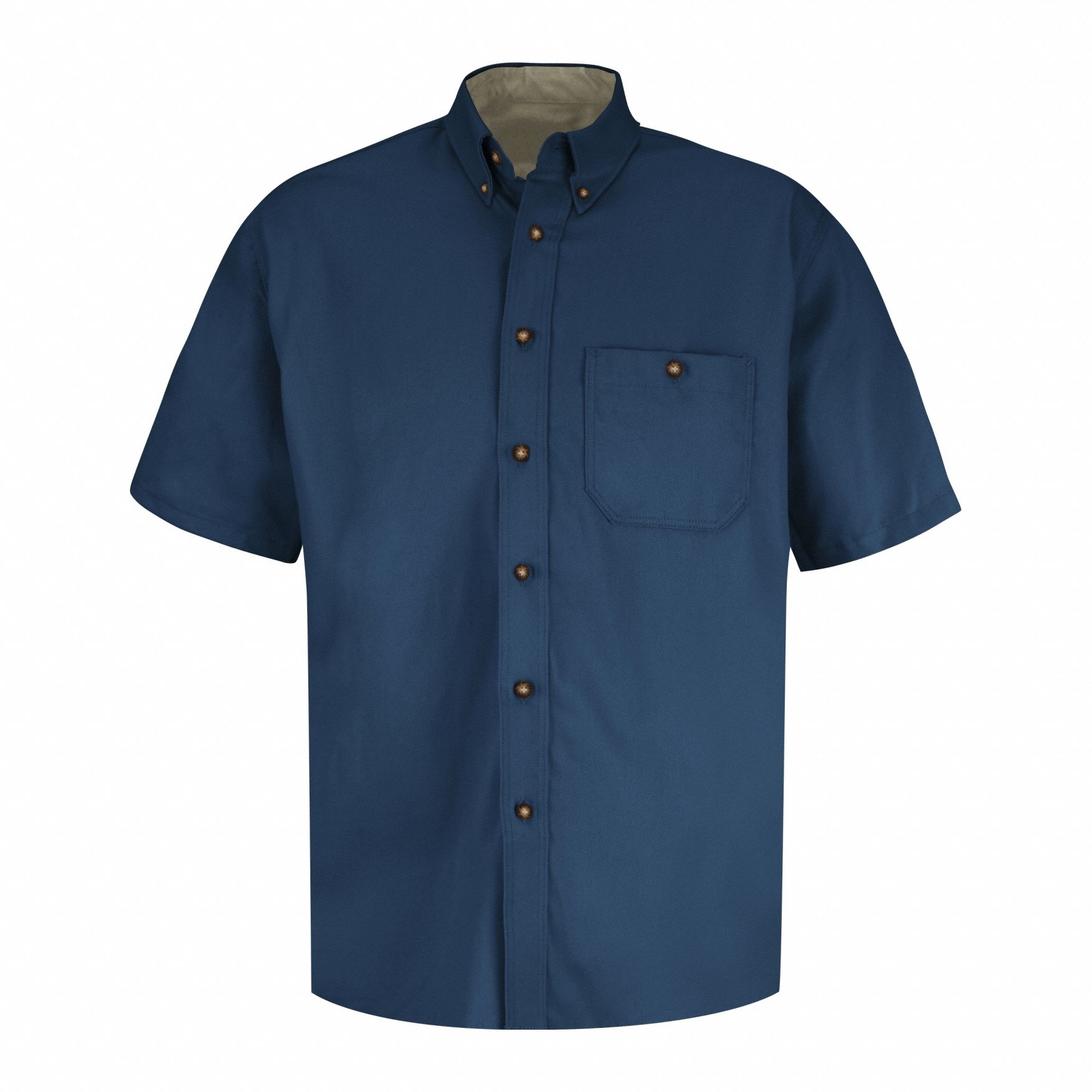 Mns Ss Cotton Dress Shirt, 3XL: Men's, Short Sleeve, Regular, 19 1/2 in Neck Size, Navy/Stone