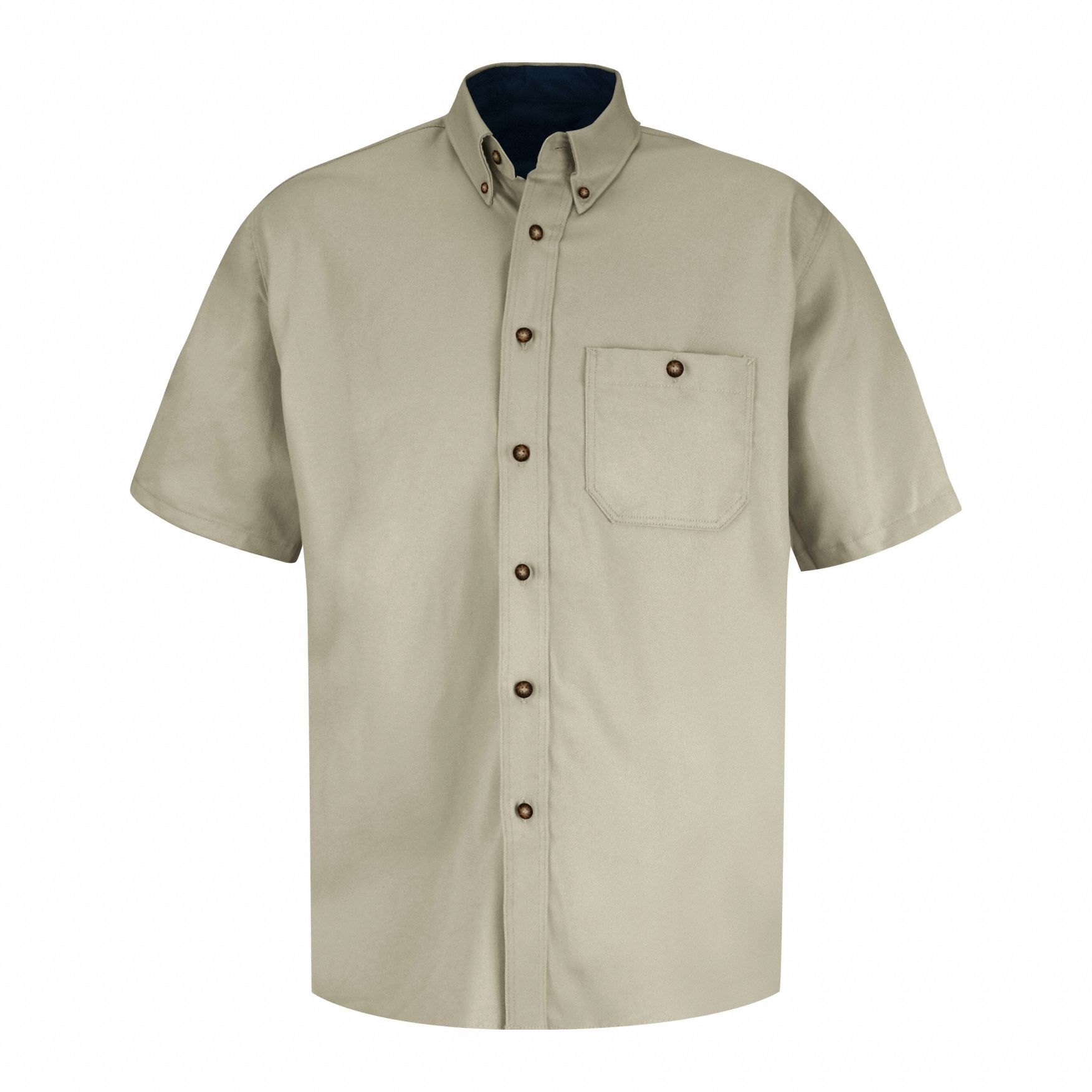 Mns Ss Cotton Dress Shirt, 3XL: Men's, Short Sleeve, Regular, 19 1/2 in Neck Size, Stone/Navy