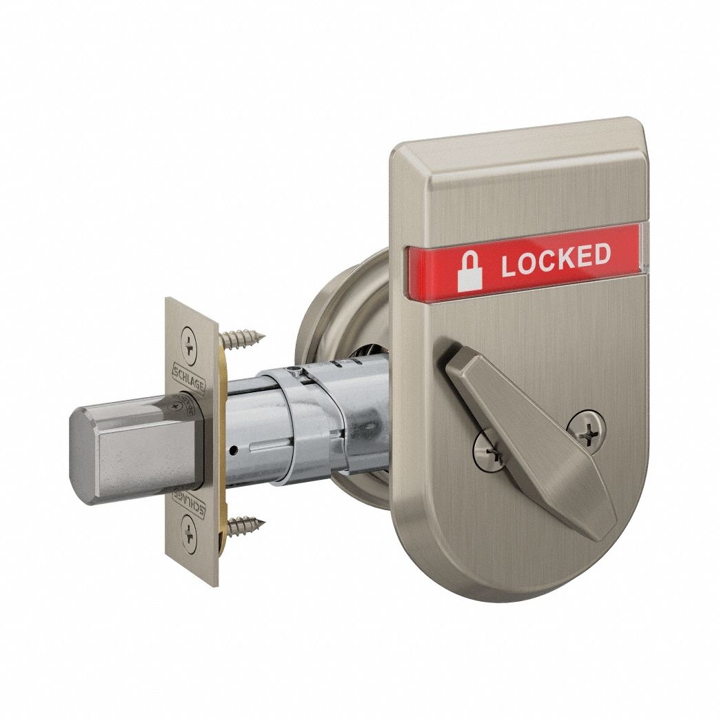 Deadbolt Locks: Cylindrical, SFIC, 1 7/8 in Door Thick - Max, Occupancy-Indicating, Nickel