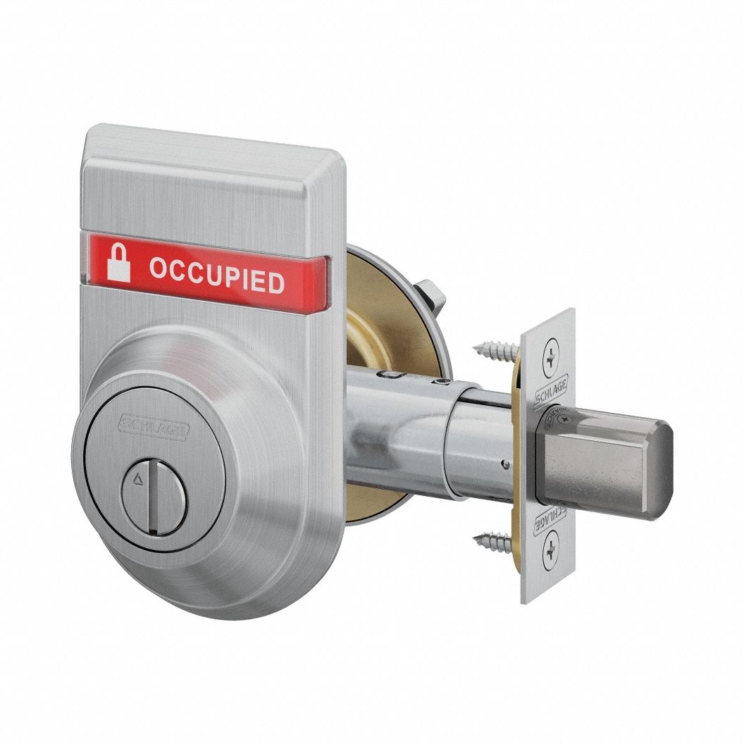 Deadbolt Locks: Cylindrical, SFIC, 1 7/8 in Door Thick - Max, Occupancy-Indicating, Brass