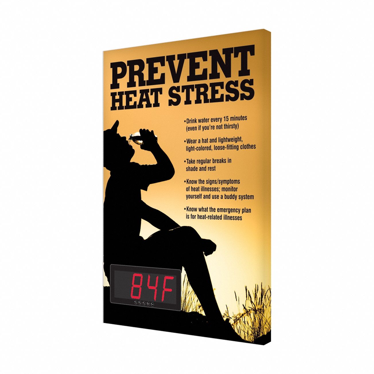 Heat Stress Safety Thermometer Sign: 28 in x 20 in Nominal Sign Size, Clear Liquid Laminate, English