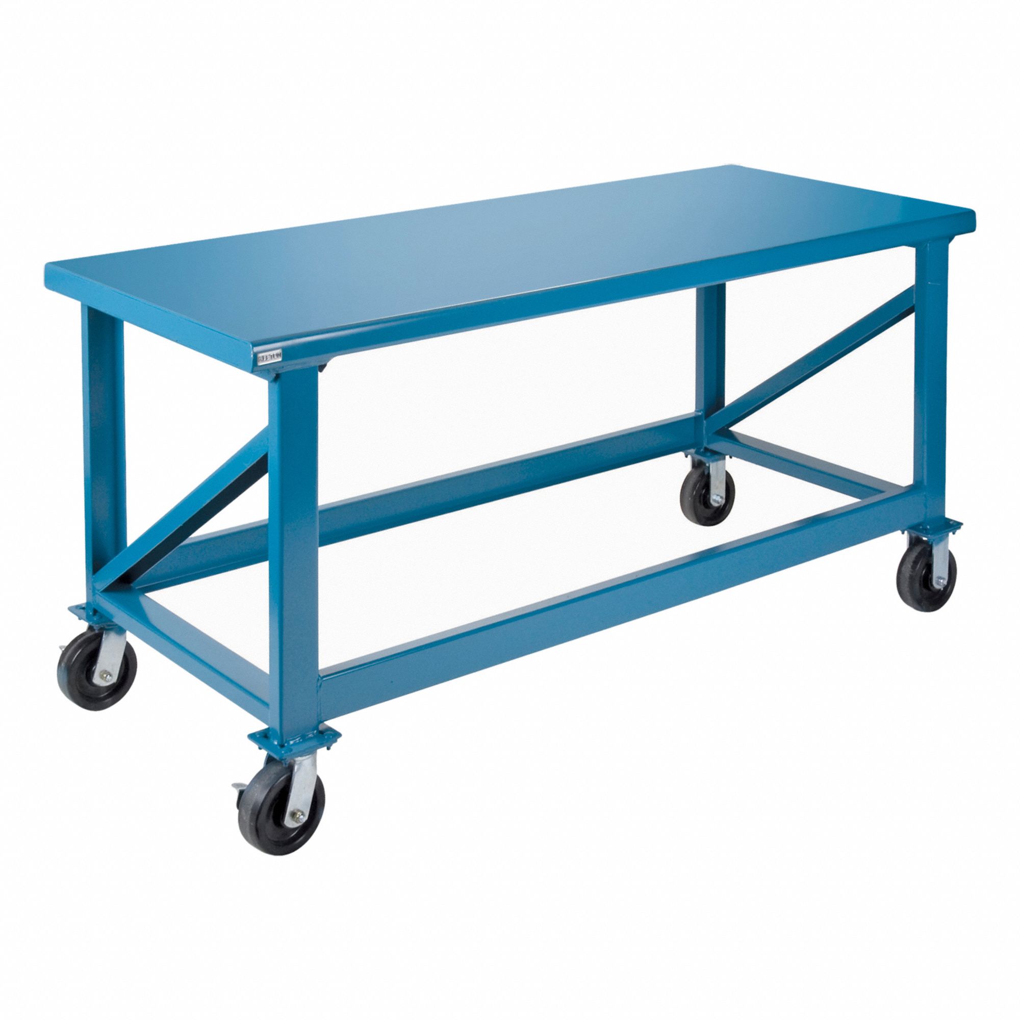 WORKBENCH, BLUE, 30 IN D X 72 IN W X 34 IN H, STEEL, ENAMEL COATED FINISH, 11 GA