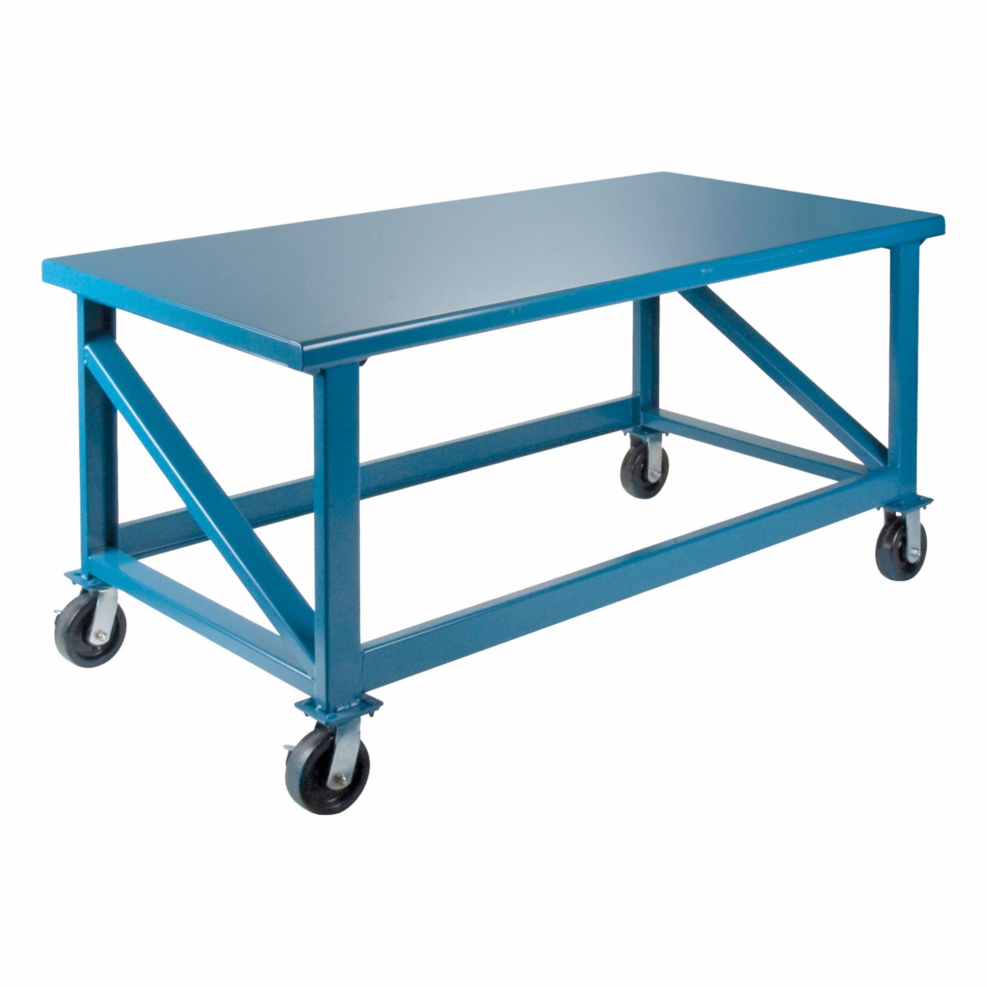 WORKBENCH, BLUE, 30 IN D X 72 IN W X 34 IN H, STEEL, ENAMEL COATED FINISH, 11 GA