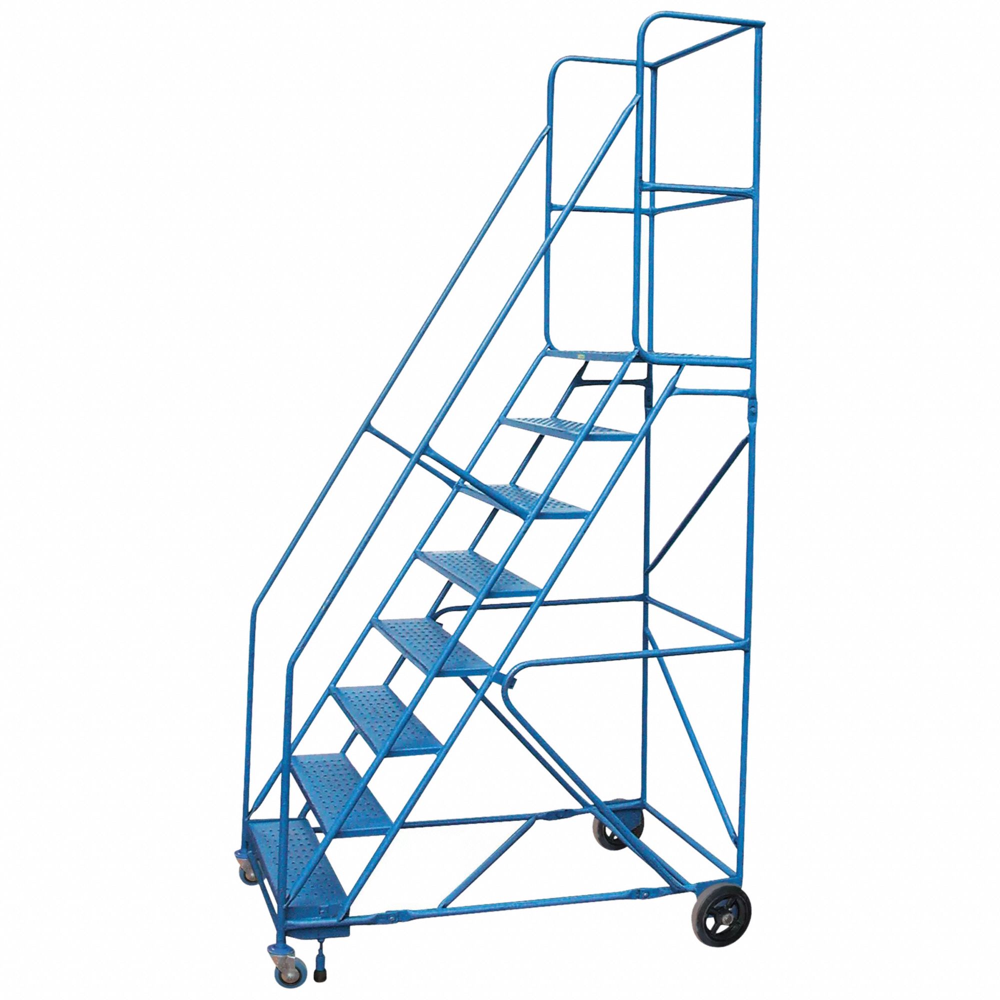 ROLLING LADDER,STEEL,ASSEMBLED,BLUE