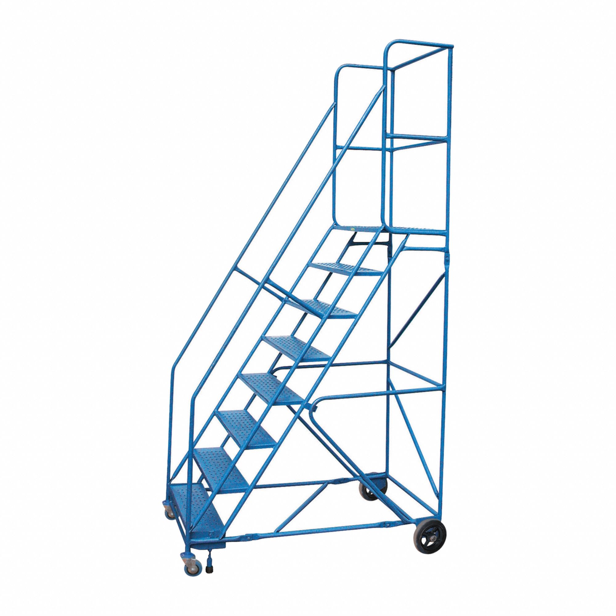 ROLLING AND CANTILEVER LADDER, BLUE, 113 IN H, STEEL, ENAMEL FINISH