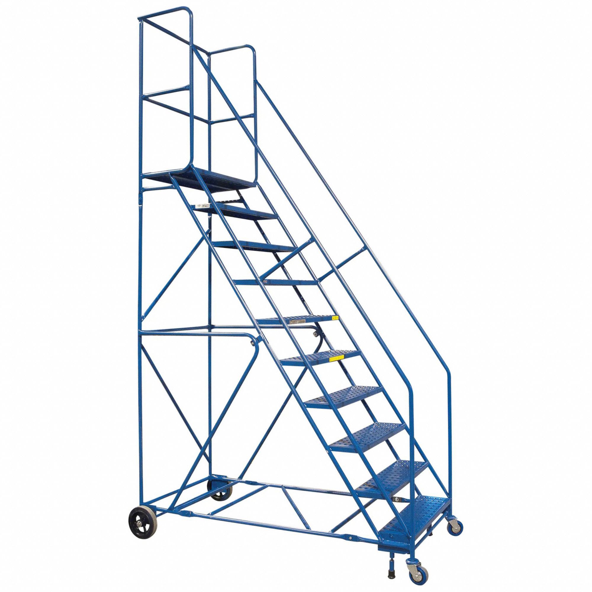 ROLLING LADDER,STEEL,ASSEMBLED,BLUE