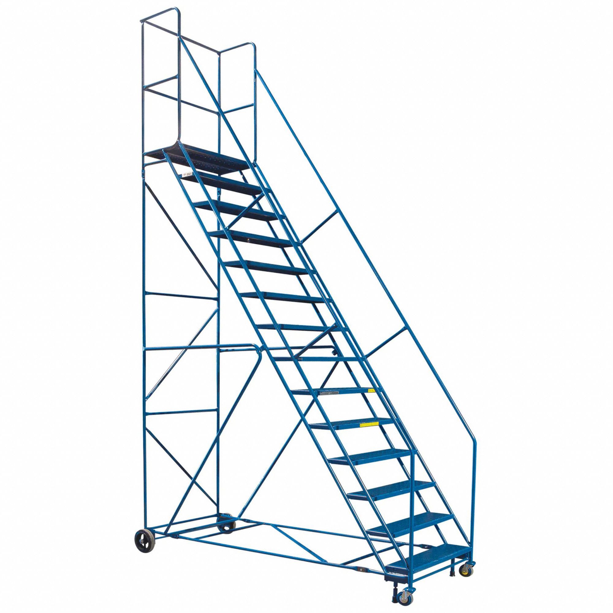 ROLLING LADDER,STEEL,ASSEMBLED,BLUE