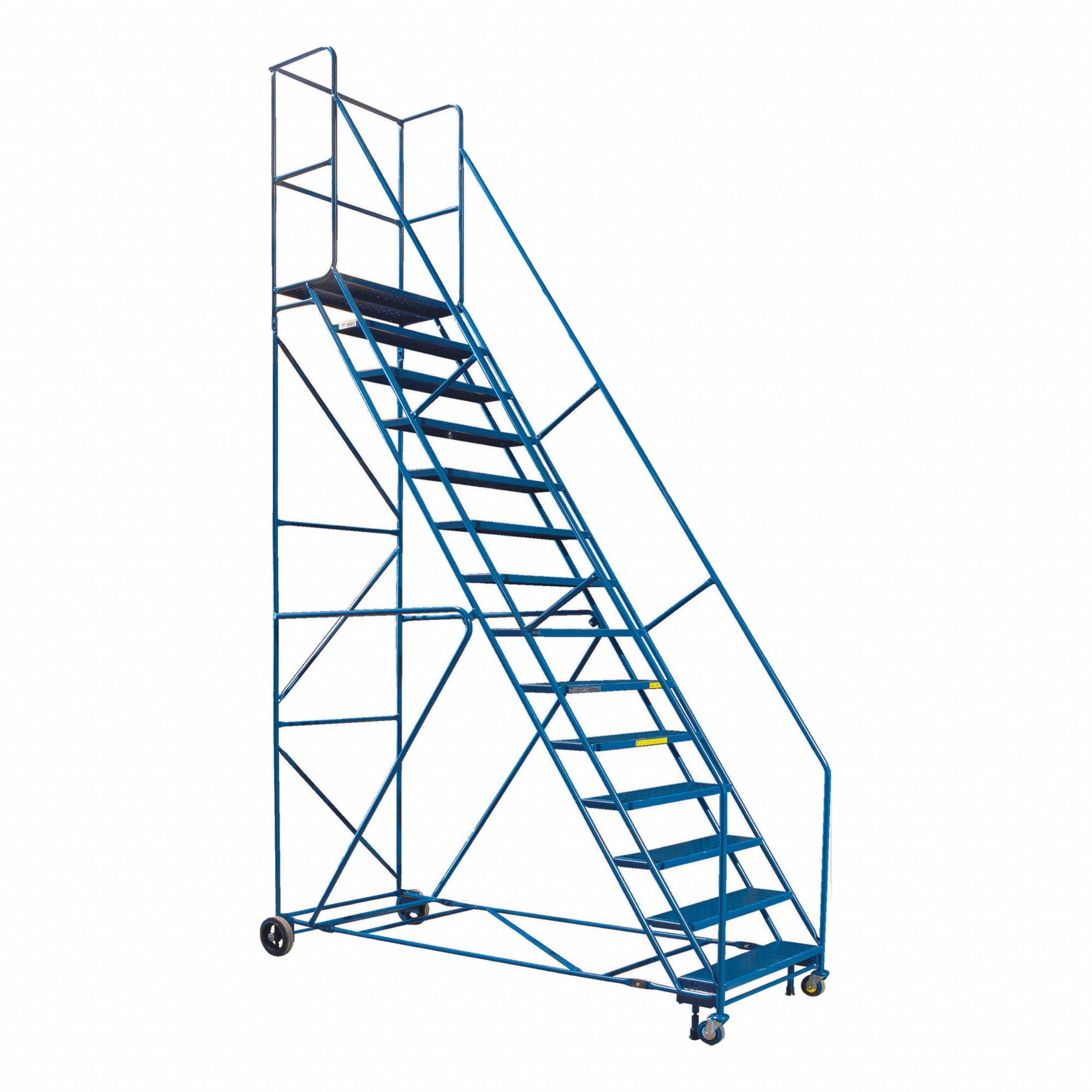 ROLLING AND CANTILEVER LADDER, BLUE, 167 IN H, STEEL, ENAMEL FINISH