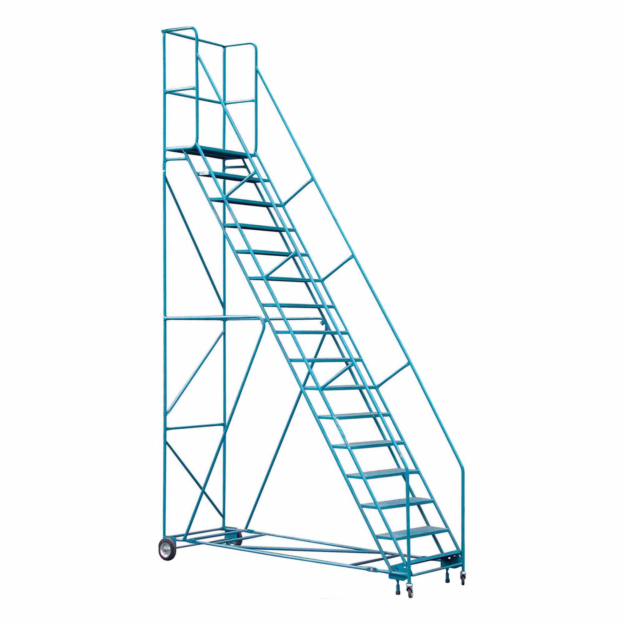 ROLLING AND CANTILEVER LADDER, 16 STEP, WITH HANDRAILS