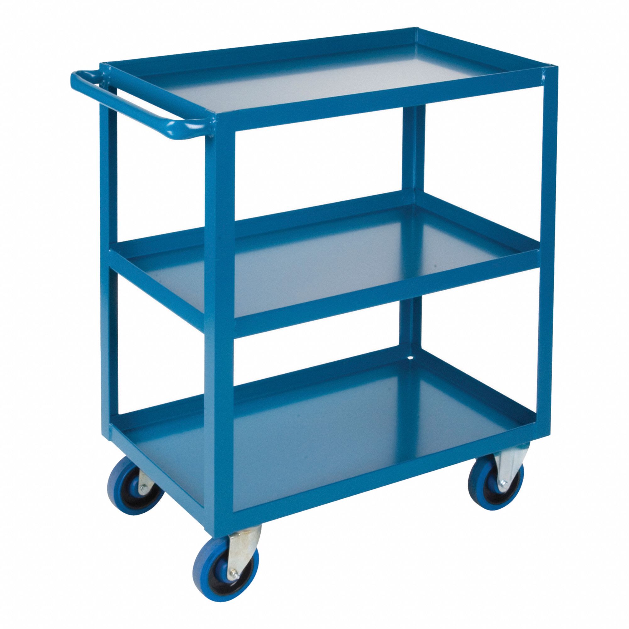 WELDED UTILITY CART, BLUE, 18 X 36 X 33 IN, STEEL, 1,200 LB LOAD CAPACITY, 5 IN WHEEL DIA, 14 GA, TUBULAR STEEL HANDLE