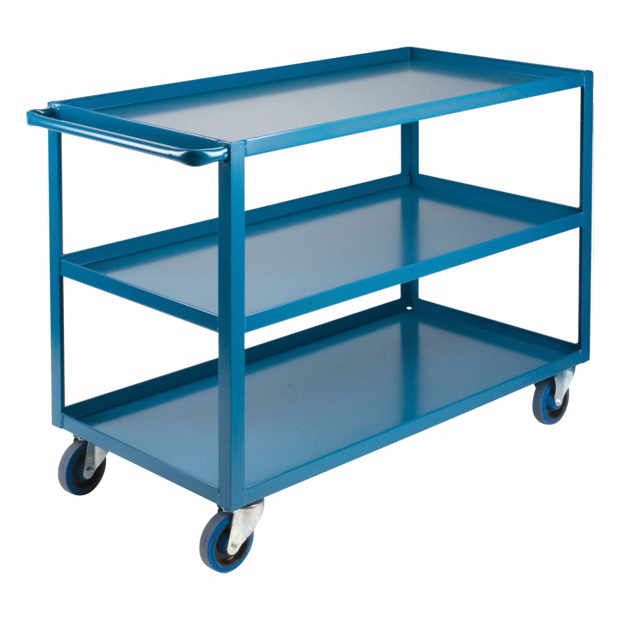 WELDED UTILITY CART, BLUE, 24 X 36 X 51 IN, STEEL, 1,200 LB LOAD CAPACITY, 5 IN WHEEL DIA, 14 GA, TUBULAR STEEL HANDLE