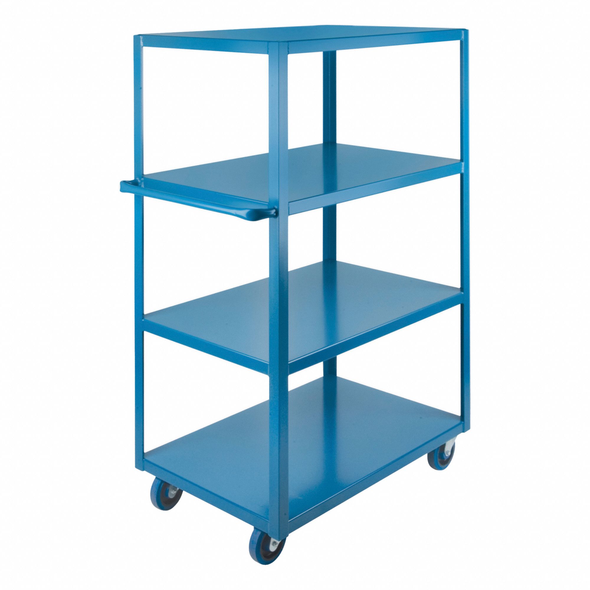WELDED UTILITY CART, BLUE, 24 X 61 X 36 IN, STEEL, 1,200 LB LOAD CAPACITY, 5 IN WHEEL DIA, 14 GA, TUBULAR STEEL HANDLE