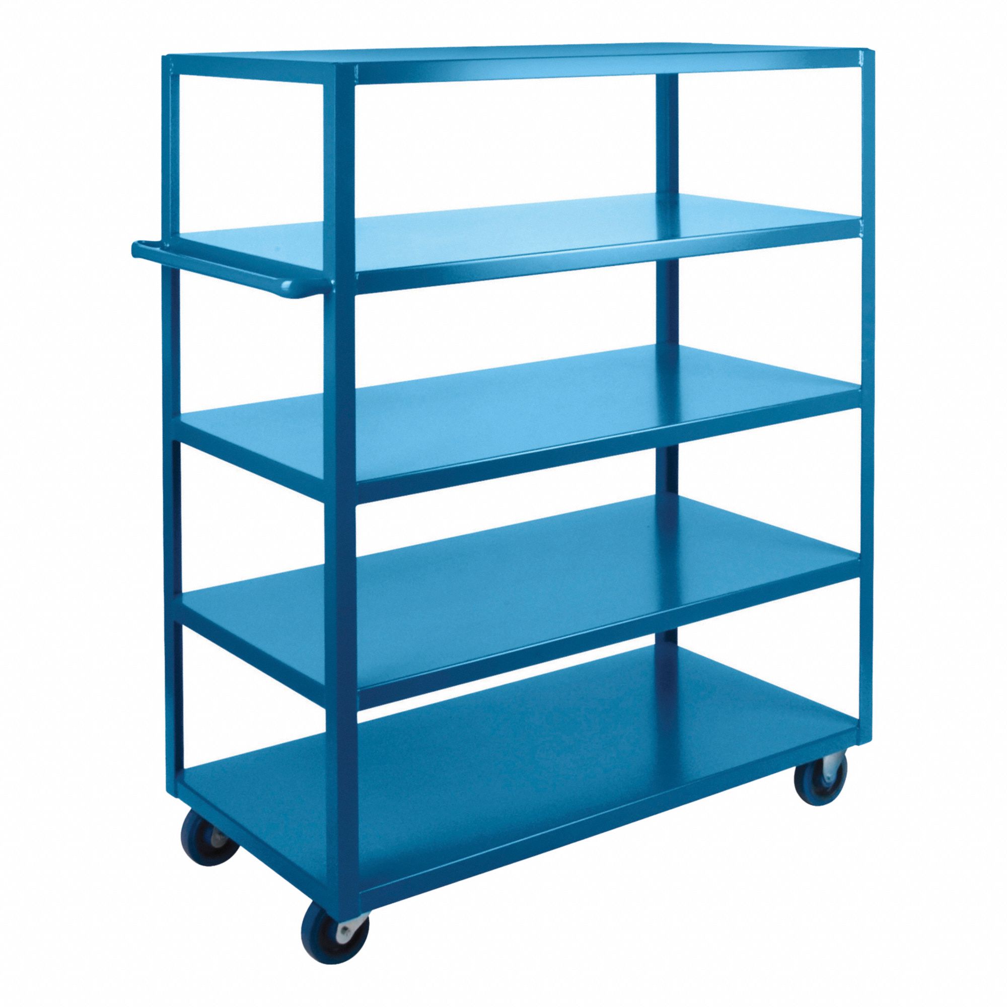 WELDED UTILITY CART, BLUE, 24 X 61 X 38 IN, STEEL, 1,200 LB LOAD CAPACITY, 5 IN WHEEL DIA, 14 GA, TUBULAR STEEL HANDLE