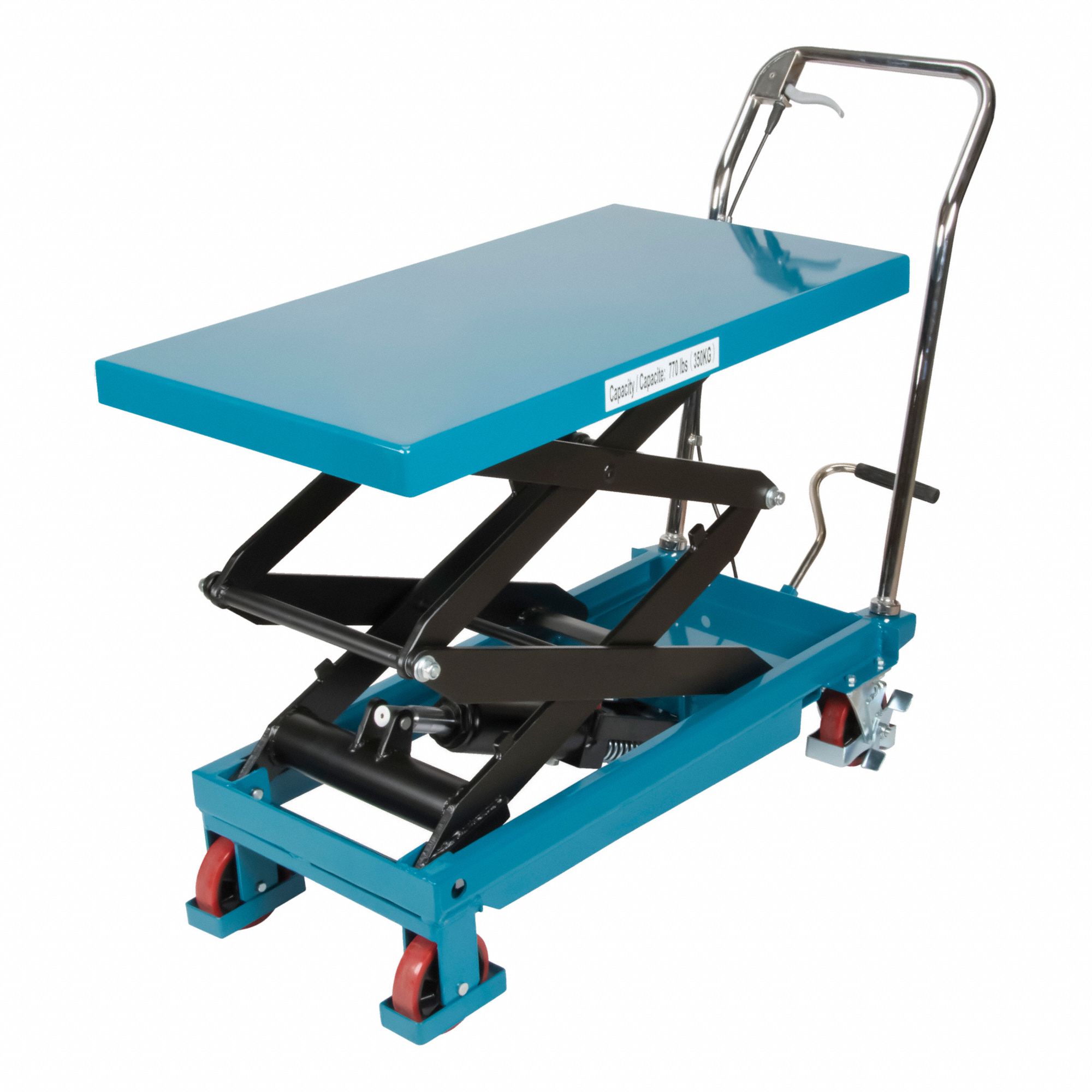 STATIONARY LIFT TABLE, 35 3/4 IN L, STEEL, ERGONOMIC HANDLE, 770 LB CAPACITY