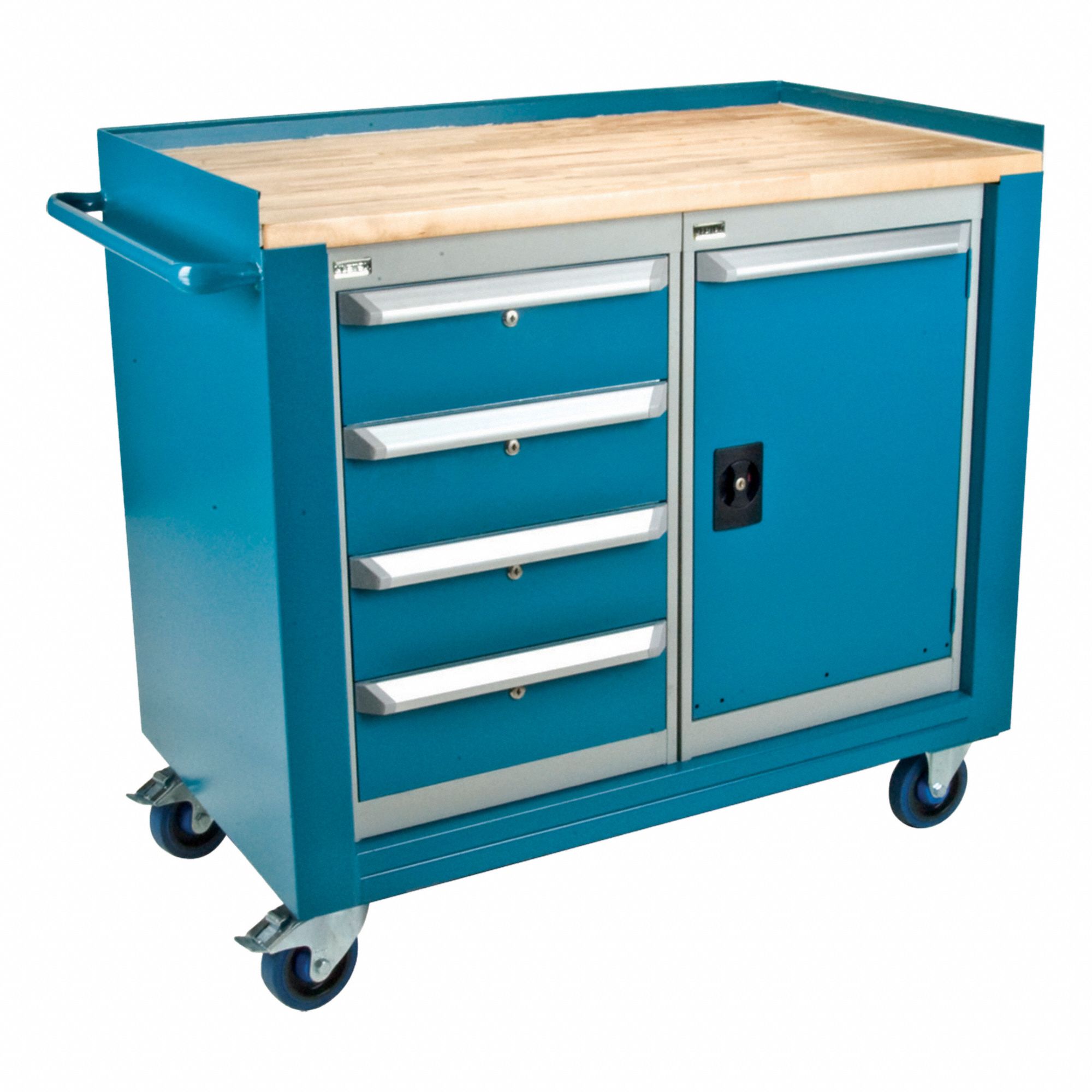 WORKBENCH, BLUE, 24 IN D X 42 IN W X 37 IN H, STEEL, ENAMEL COATED FINISH, 16 GA, FULLY ASSEMBLED
