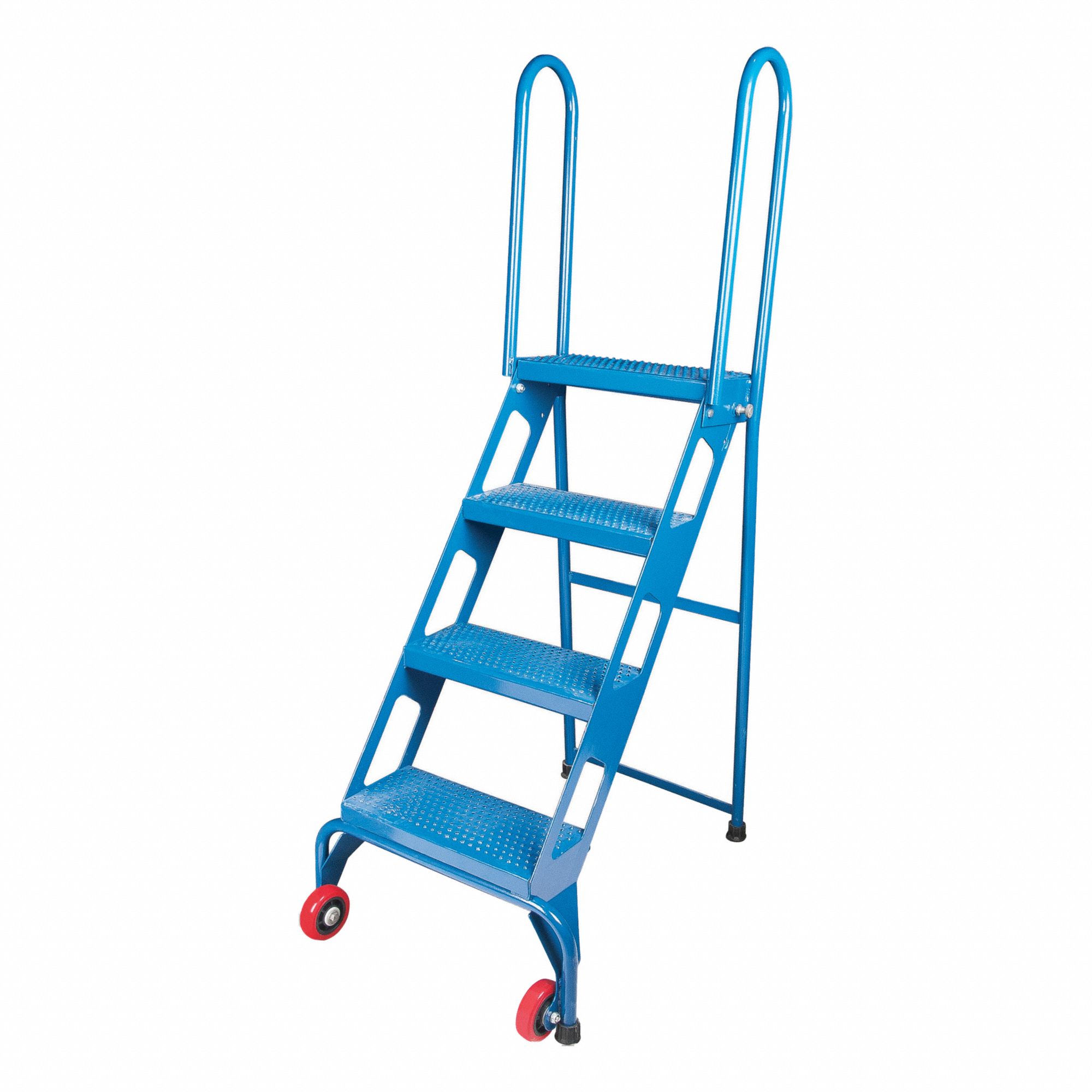 ROLLING AND CANTILEVER LADDER, BLUE, 65 IN H, STEEL, ENAMEL FINISH, ASSEMBLED