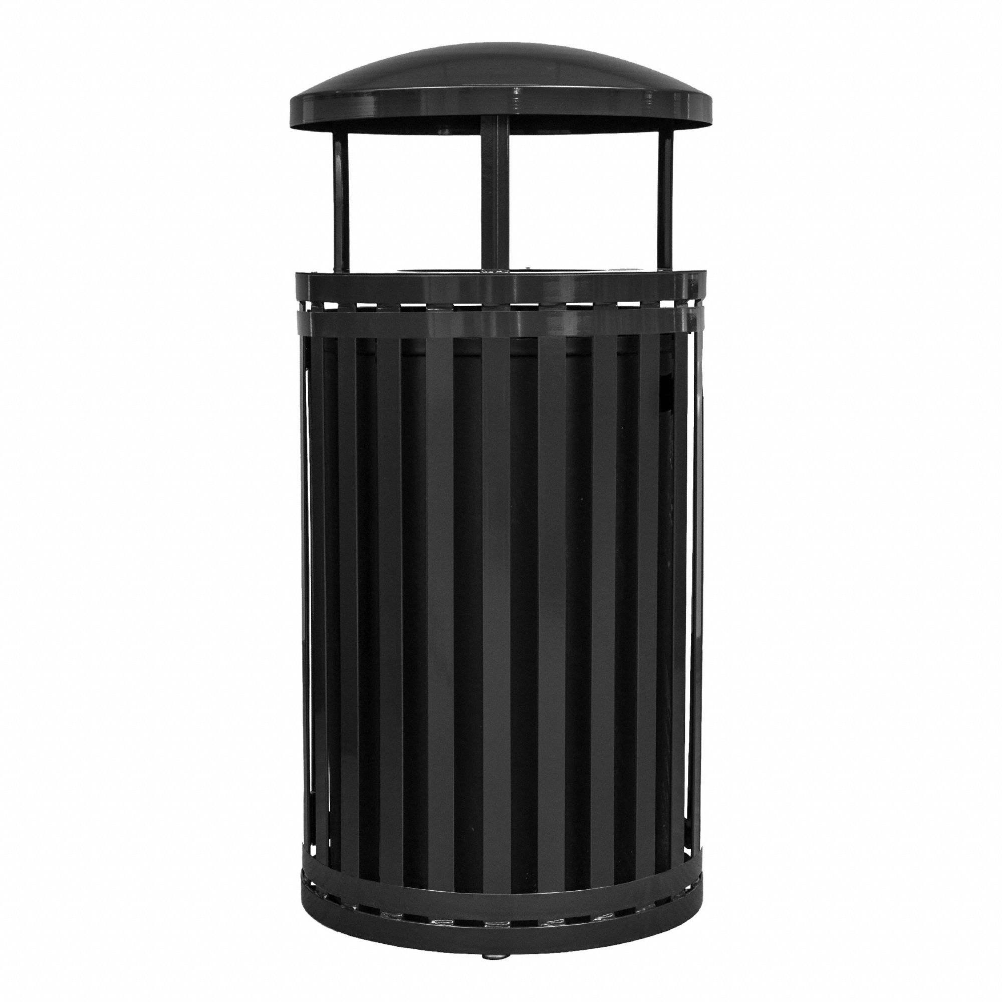 Trash Can: Round, Canopy Top, 45 gal Container Capacity, 23 in Overall Dia, 23 in, Steel