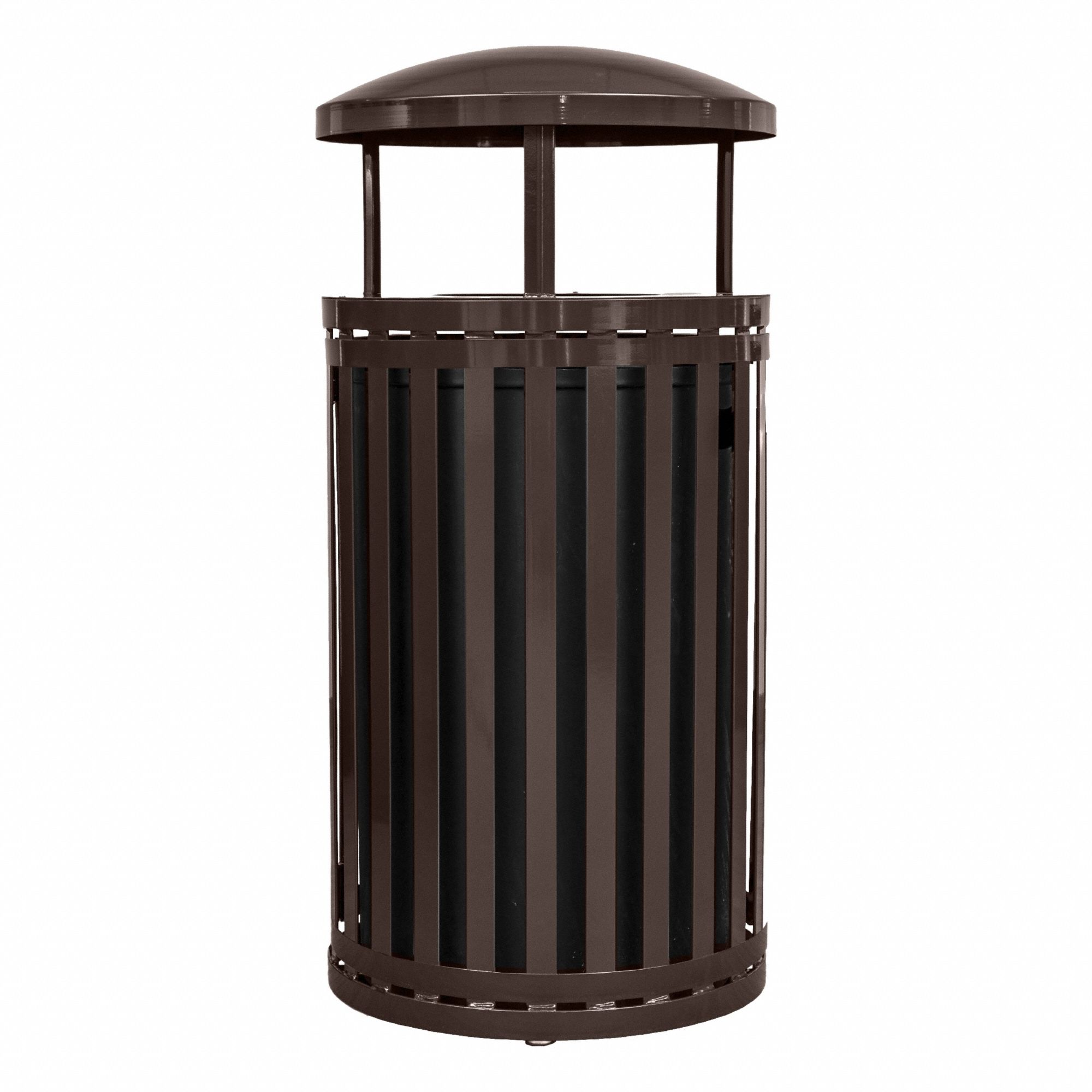 Trash Can: Round, Canopy Top, 45 gal Container Capacity, 23 in Overall Dia, 23 in, Steel