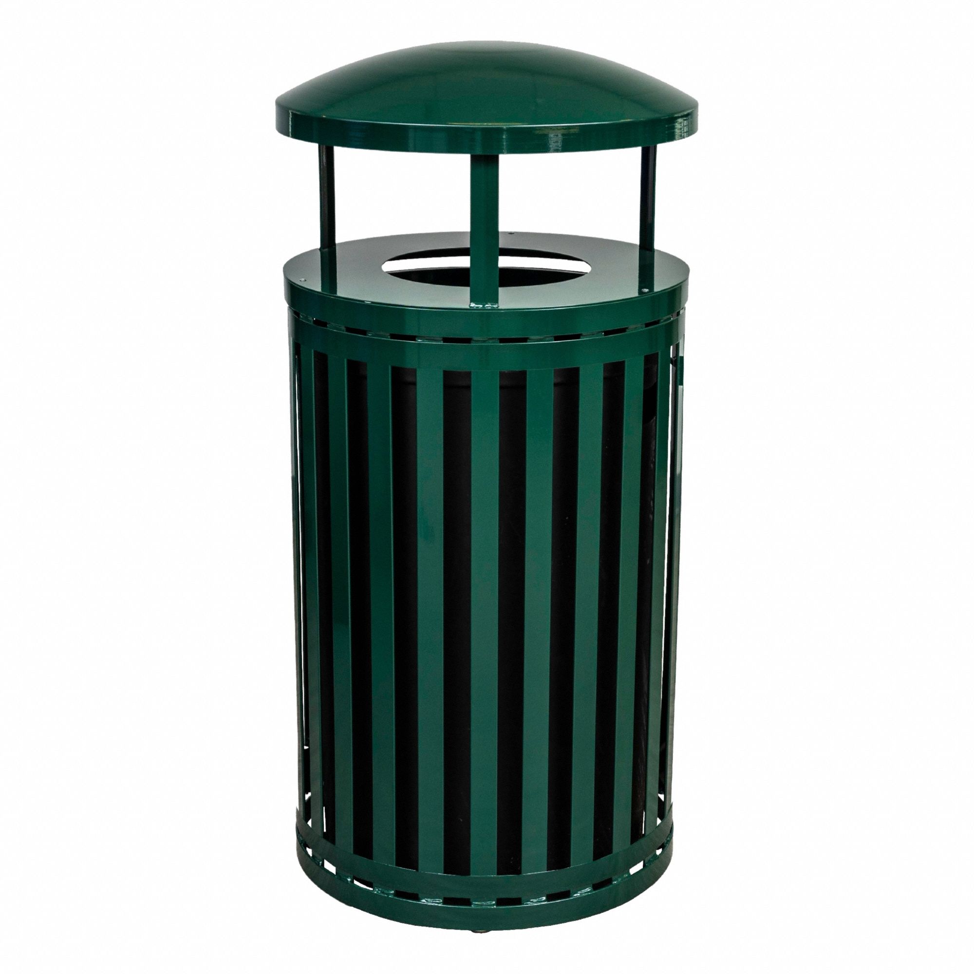 Trash Can: Round, Canopy Top, 45 gal Container Capacity, 23 in Overall Dia, 23 in, Steel