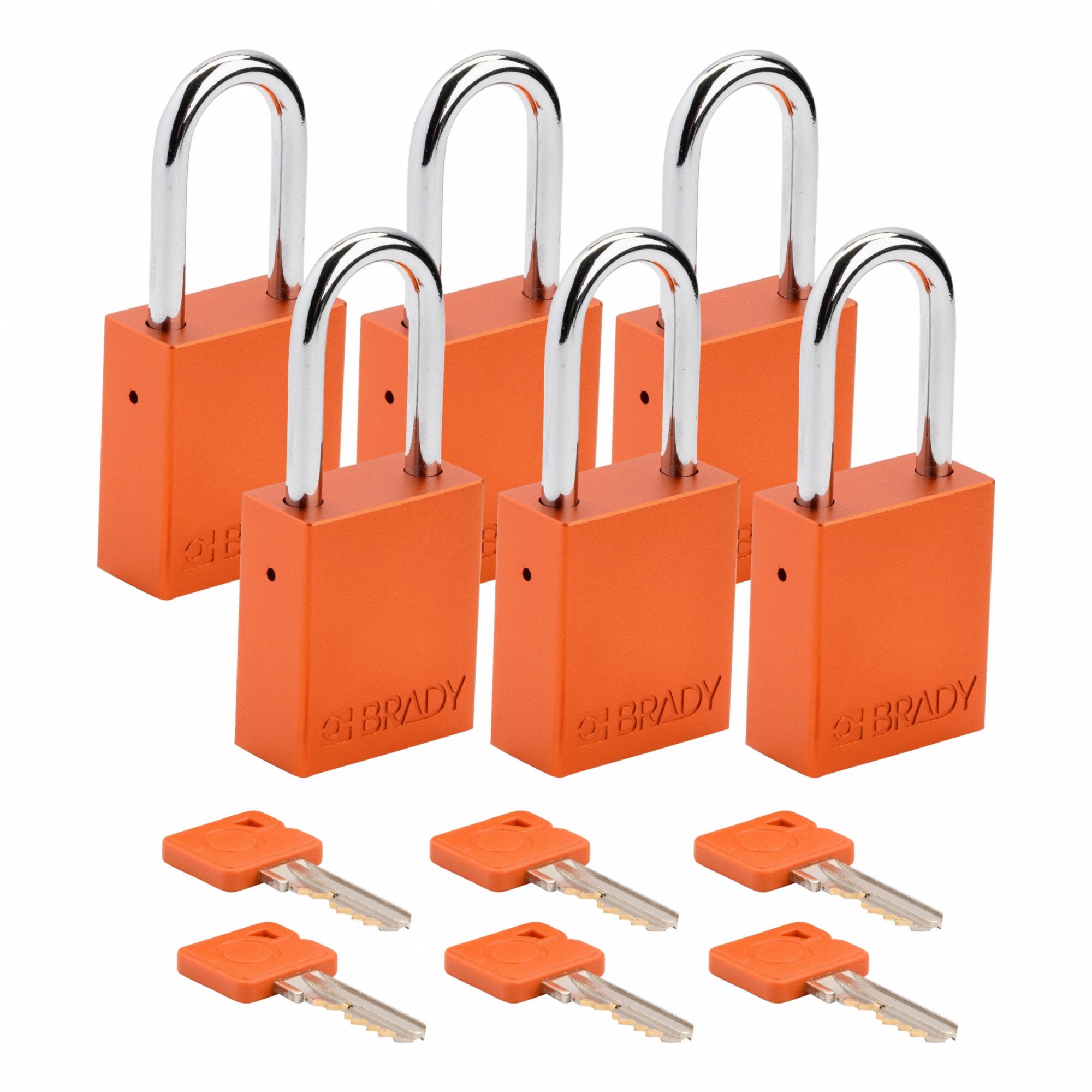 Padlock: Keyed Alike, Aluminum, Std Body Body Size, Steel, Std, Orange, 6 Pack Size, Aluminum