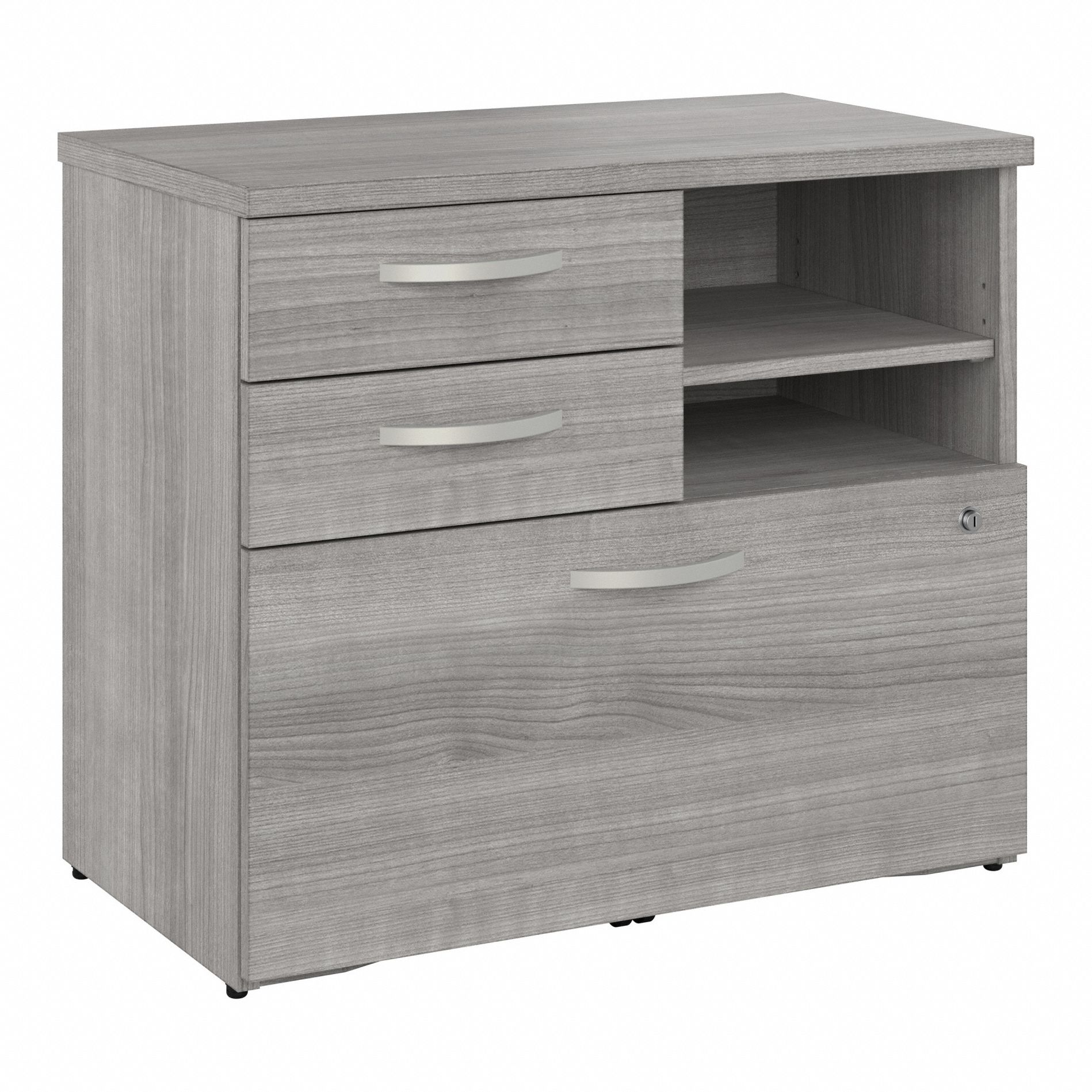 Storage Cabinet: Light Gray, Laminate/Wood, 26 in Overall Ht, 2 Shelves