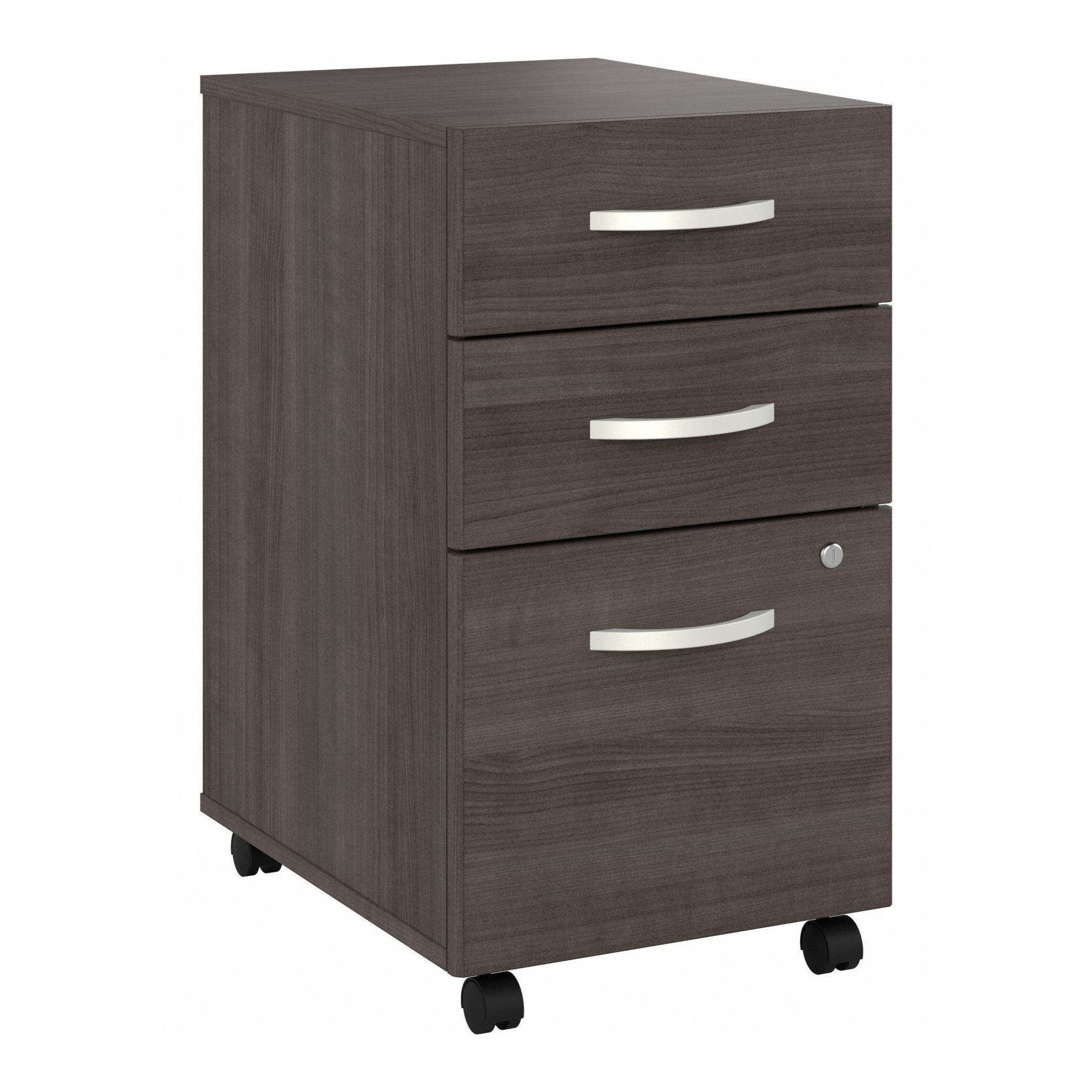 Desk Pedestal: Dark Gray, 3 Drawers, 27 3/4 in Overall Ht, Laminate/Wood