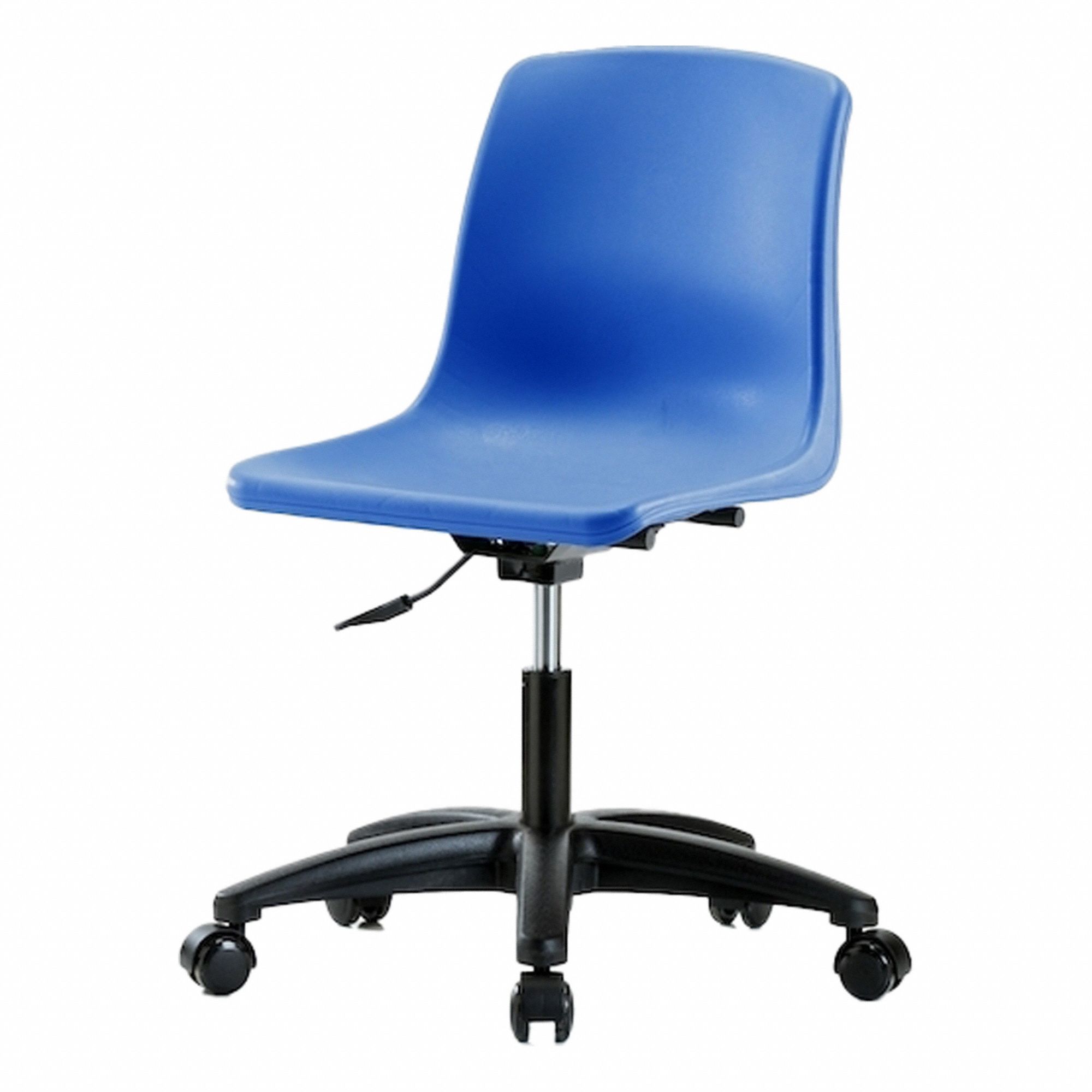Shell Chair: Blue, Plastic Material, 17 in Back Ht, 16 in Seat Wd, Black Frame