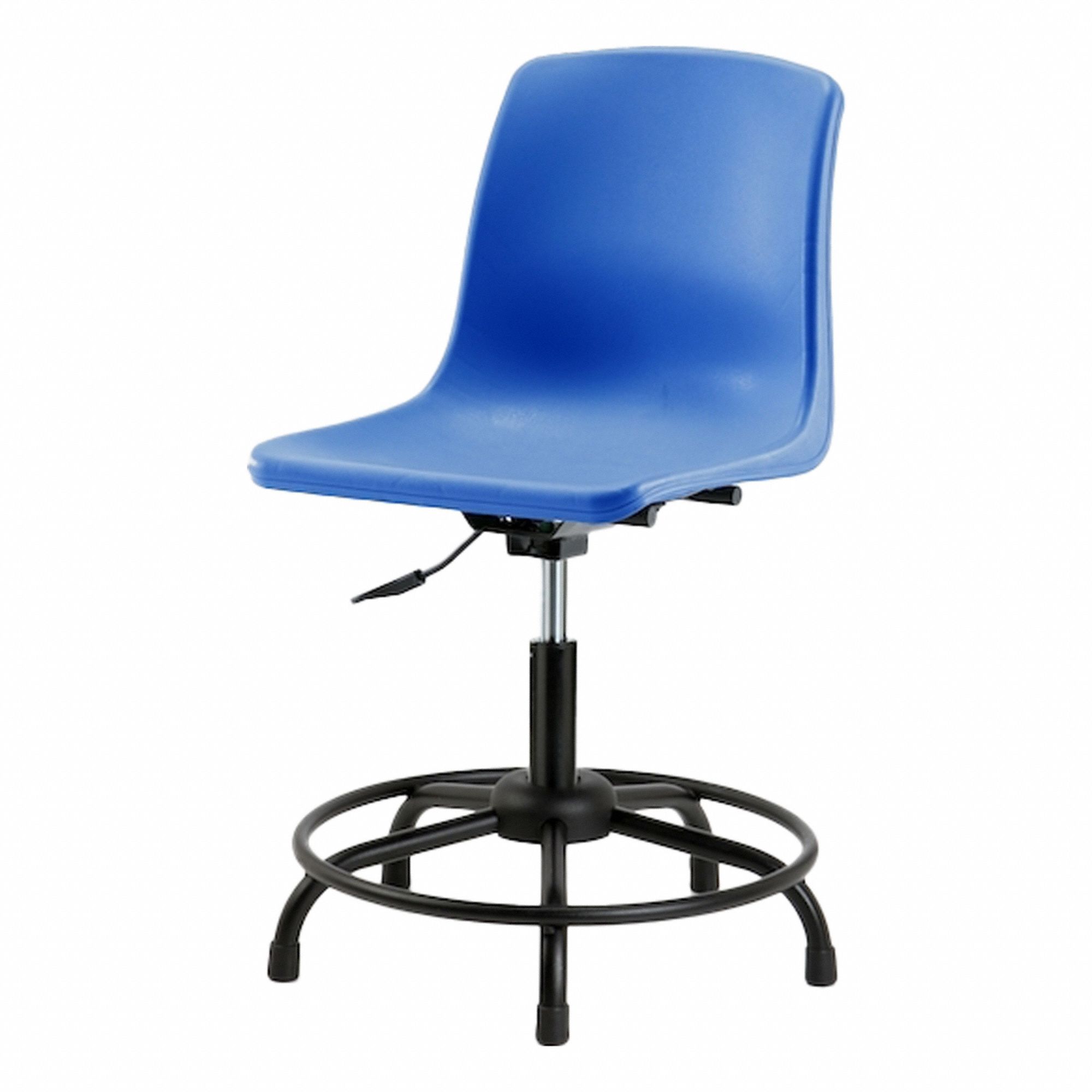 Shell Chair: Blue, Plastic Material, 17 in Back Ht, 16 in Seat Wd, Black Frame