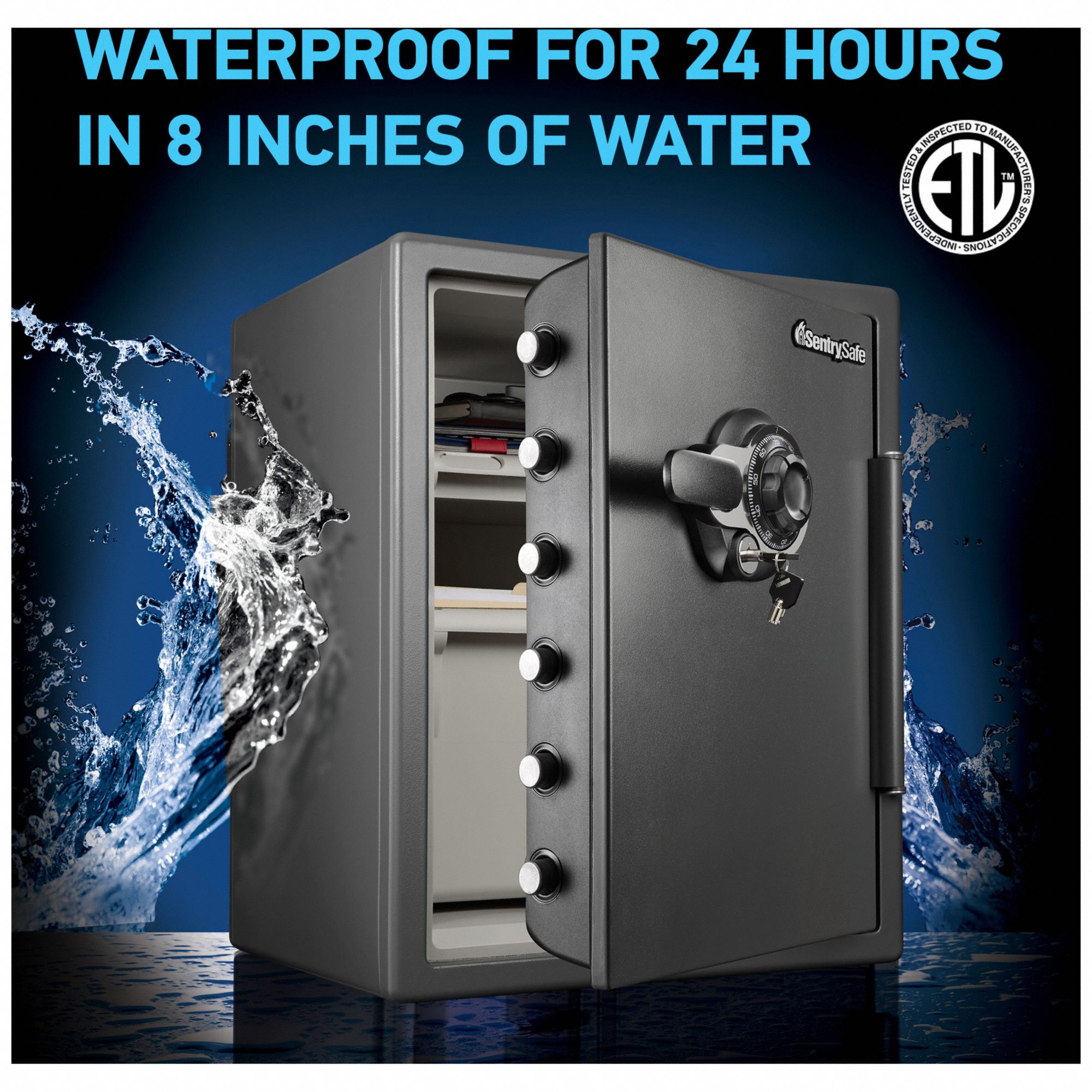 SENTRY SAFE Fire Safe Gray, 125 lb Net Wt, 2.05 cu ft Capacity, 8 in