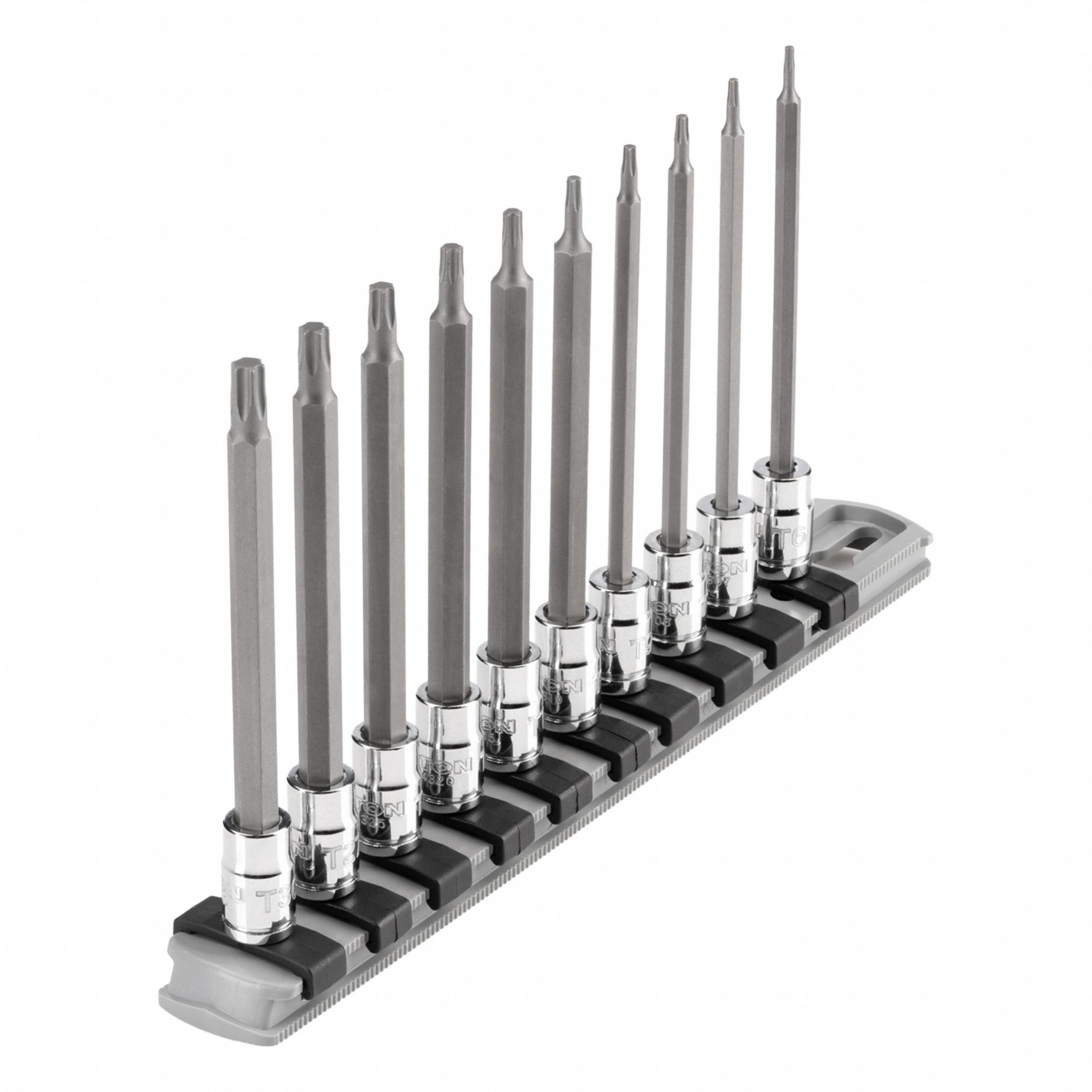 Socket Bit Set: 1 - 25 Pieces, 1/4 in Drive Size, 10 Pieces, T6 to T30 Tip Size Range, Torx