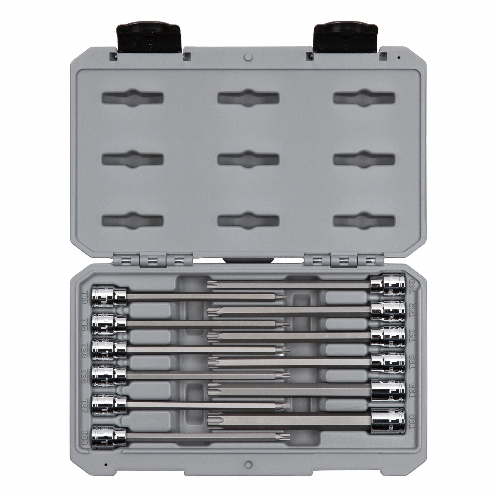 Socket Bit Set: 1 - 25 Pieces, 3/8 in Drive Size, 12 Pieces, T10 to T60 Tip Size Range, Torx