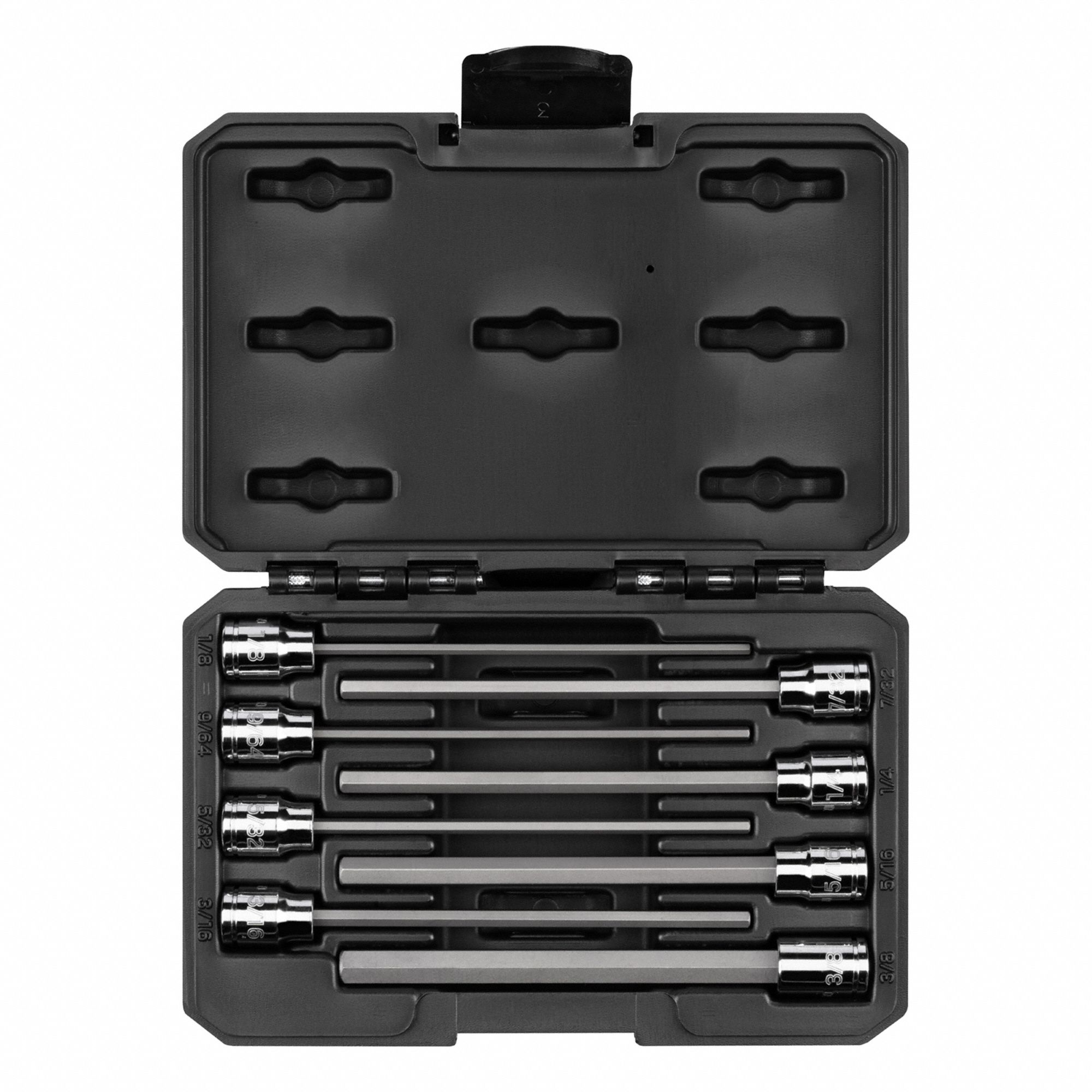 Socket Bit Set: 1 - 25 Pieces, 3/8 in Drive Size, 8 Pieces, 1/8 in to 3/8 in Tip Size Range