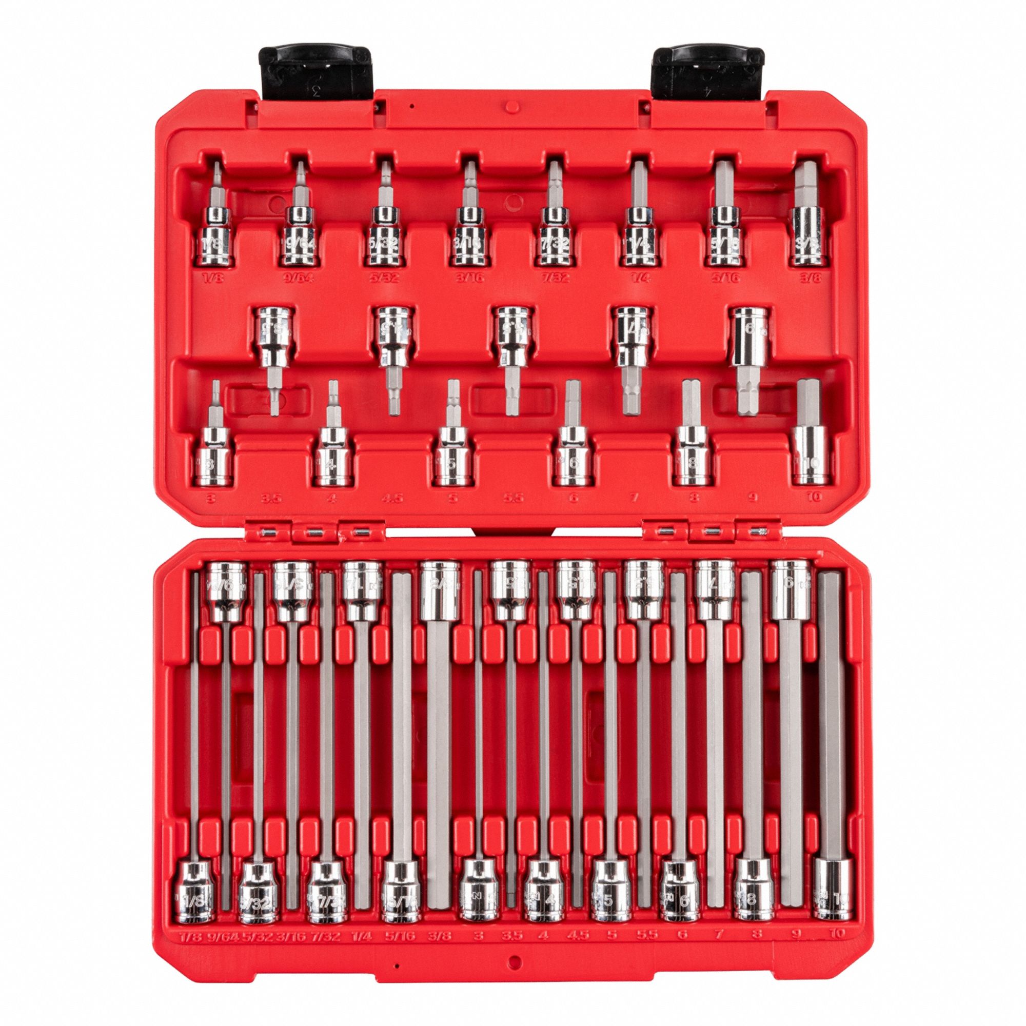 Socket Bit Set: 26 - 50 Pieces, 3/8 in Drive Size, 38 Pieces, 10 3/4 in Overall Lg