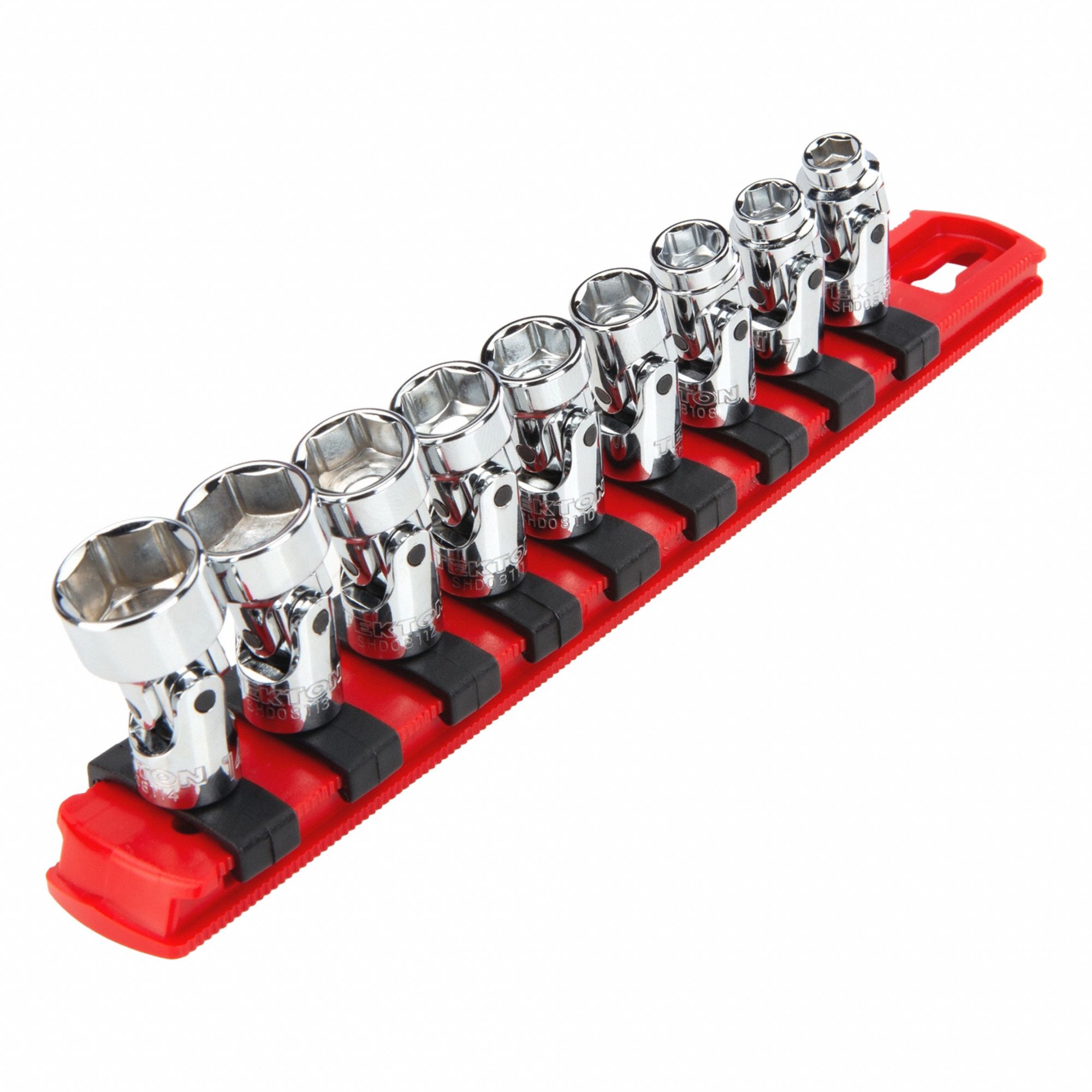 Socket Set: Metric, 9 Pieces, (9) 6-Point, 1/4 in Drive Size, 6 mm to 14 mm Socket Size Range
