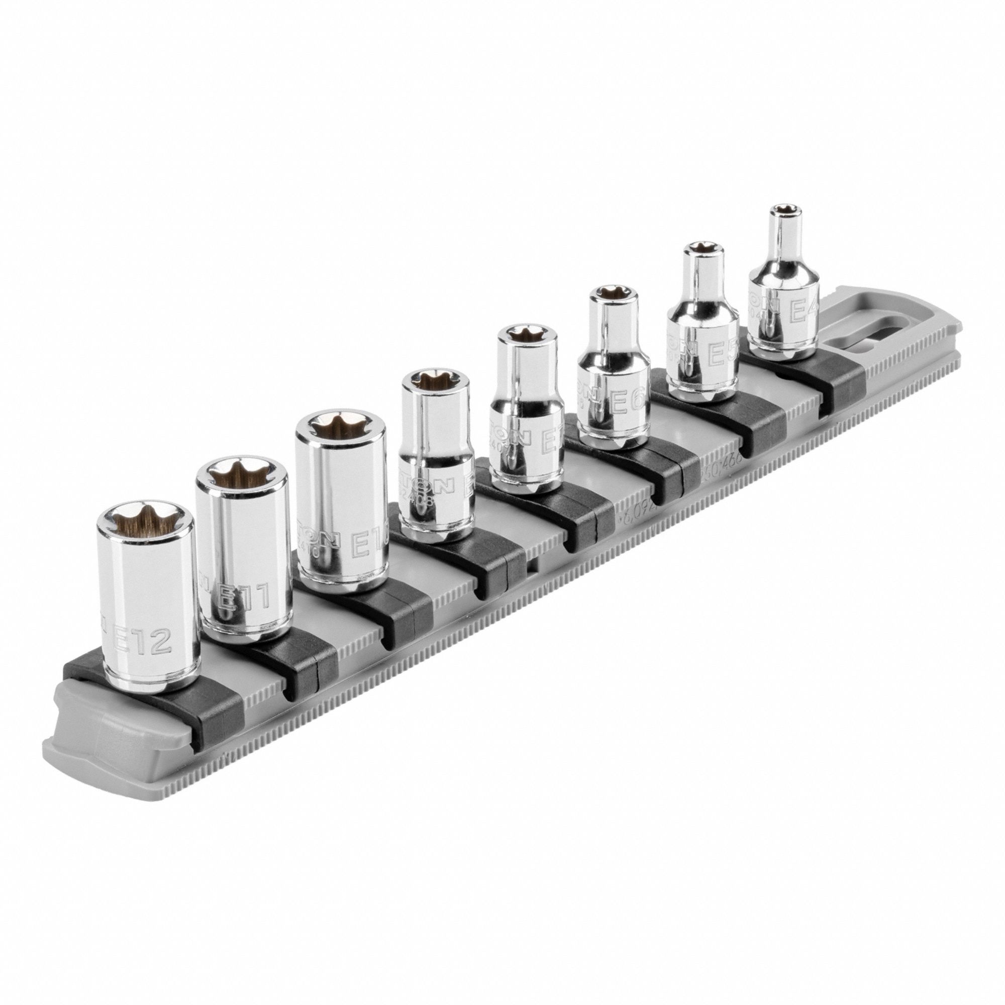 Socket Set: 1/4 in Drive, 8 Piece, External Torx, Torx, E4 to E12