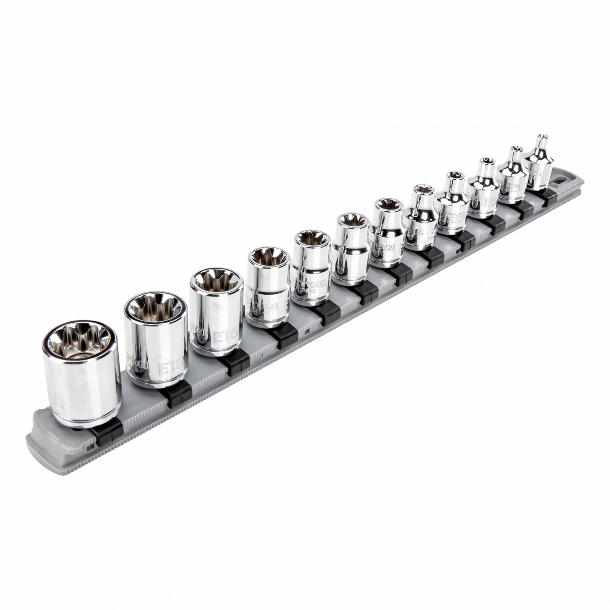 Socket Set: 3/8 in Drive, 12 Piece, External Torx, Torx, E4 to E20