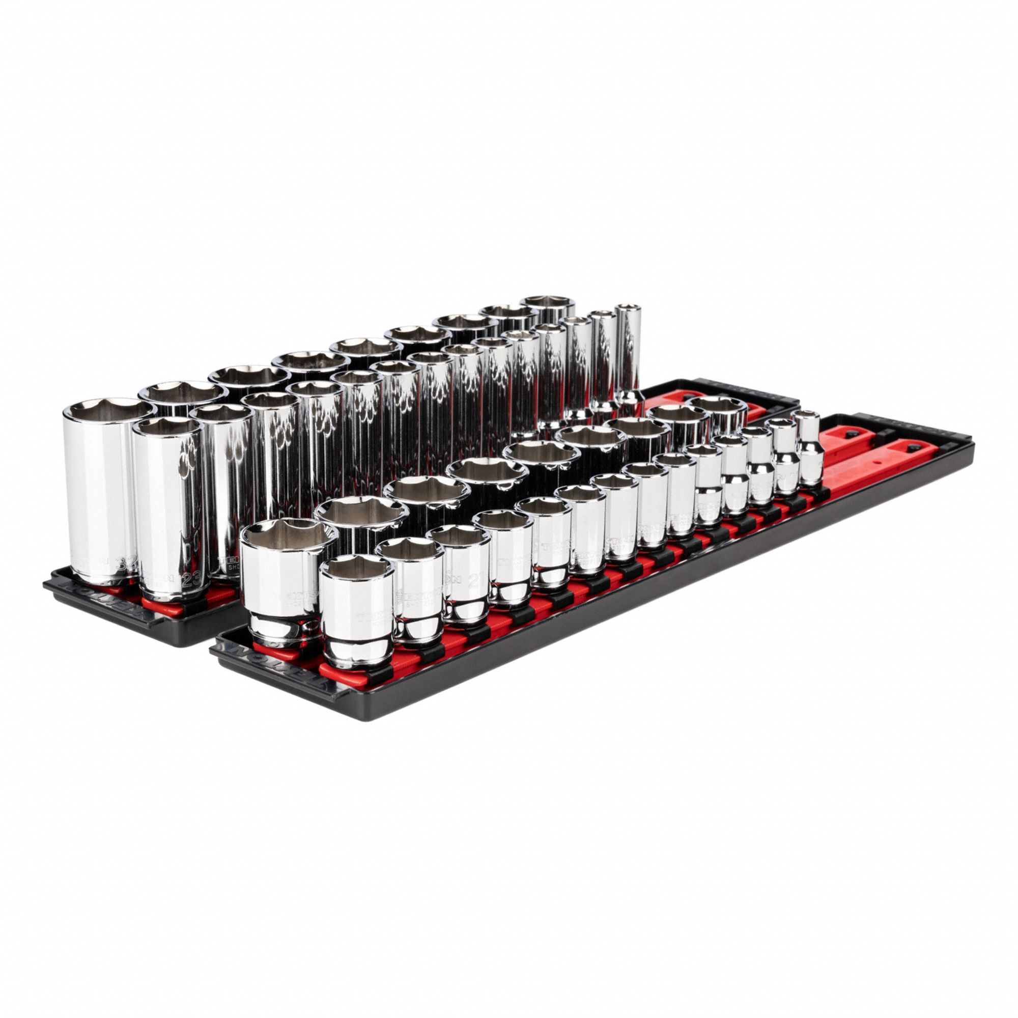 Socket Set: 1/2 in Drive, 46 Piece, 6-Point, Metric, 10 mm to 32 mm
