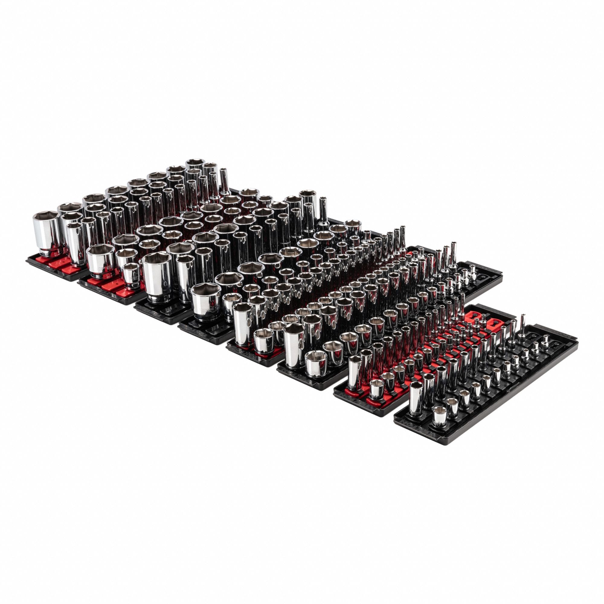 Socket Set: 1/4 in, 3/8 in, 1/2 in Drive, 214 Piece, 6-Point, Metric/SAE