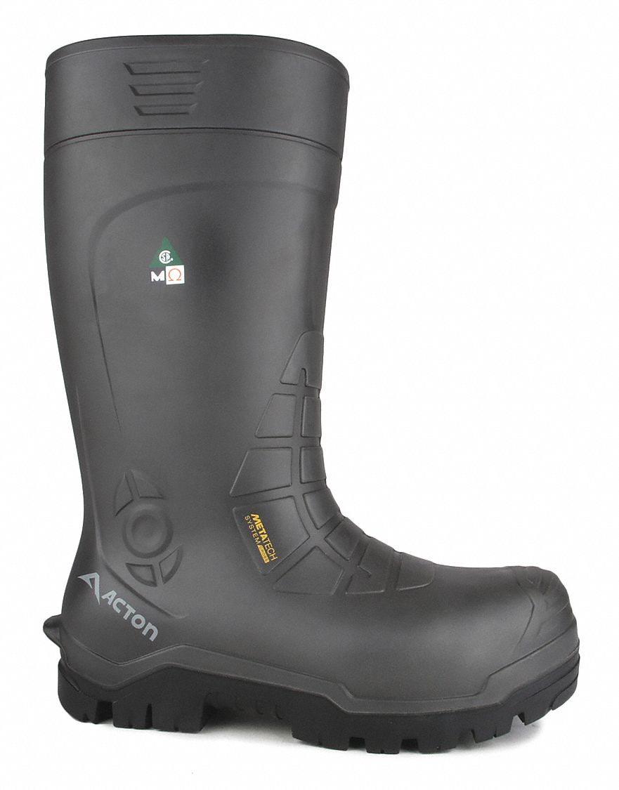 WORK BOOTS, MENS/COMPOSITE TOE/KNEE/INSULATED/WATERPROOF, GY, SZ 12/MED W/15 IN H, RUBBER/PU/4GRIP