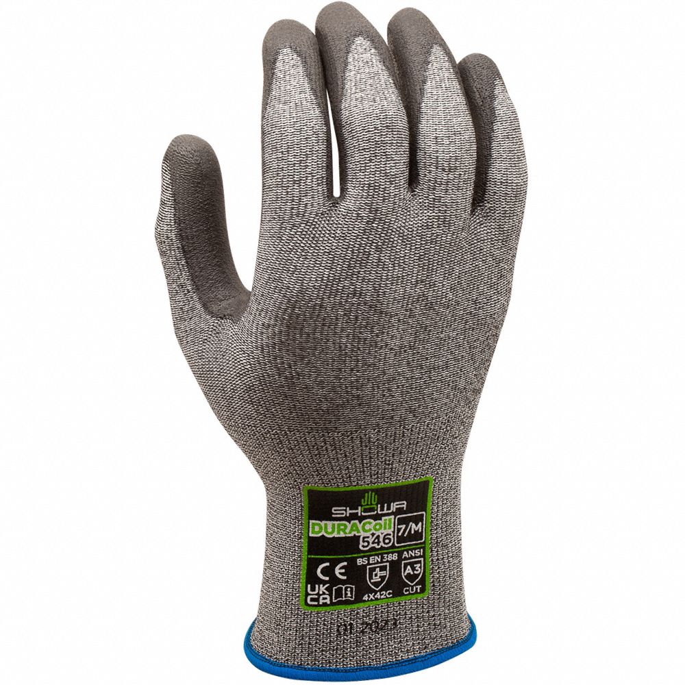 Coated Gloves: 2XL ( 10 ), ANSI Cut Level A3, Palm, Dipped, Polyurethane, HPPE ( 13 ga ), 1 PR
