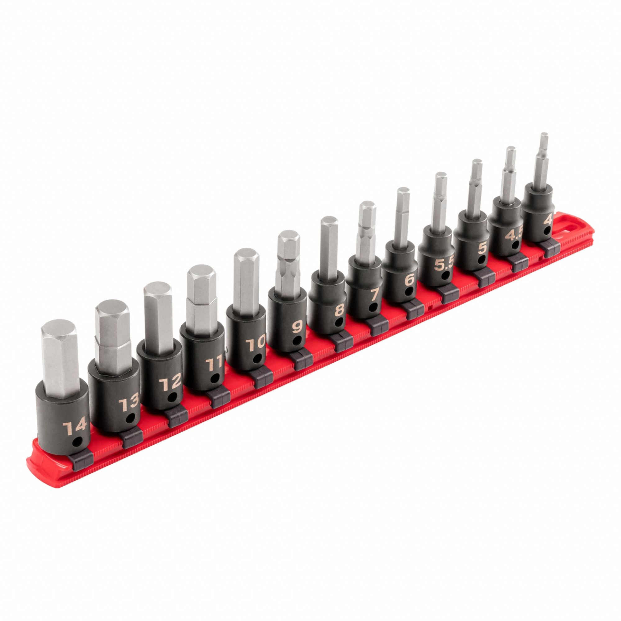 Socket Set: Metric, 3/8 in Drive Size, 13 Pieces, Fixed Insert, Hex Tip