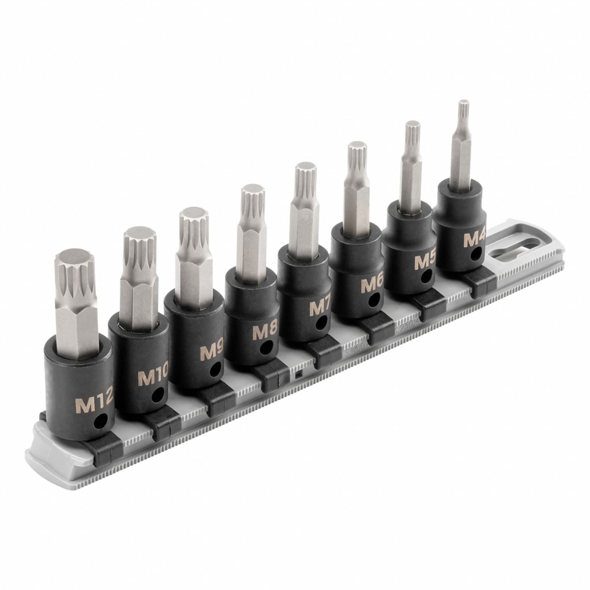 Impact Bit Socket Set: Metric, 3/8 in Drive Size, 8 Pieces, Fixed Insert, Triple Square Tip