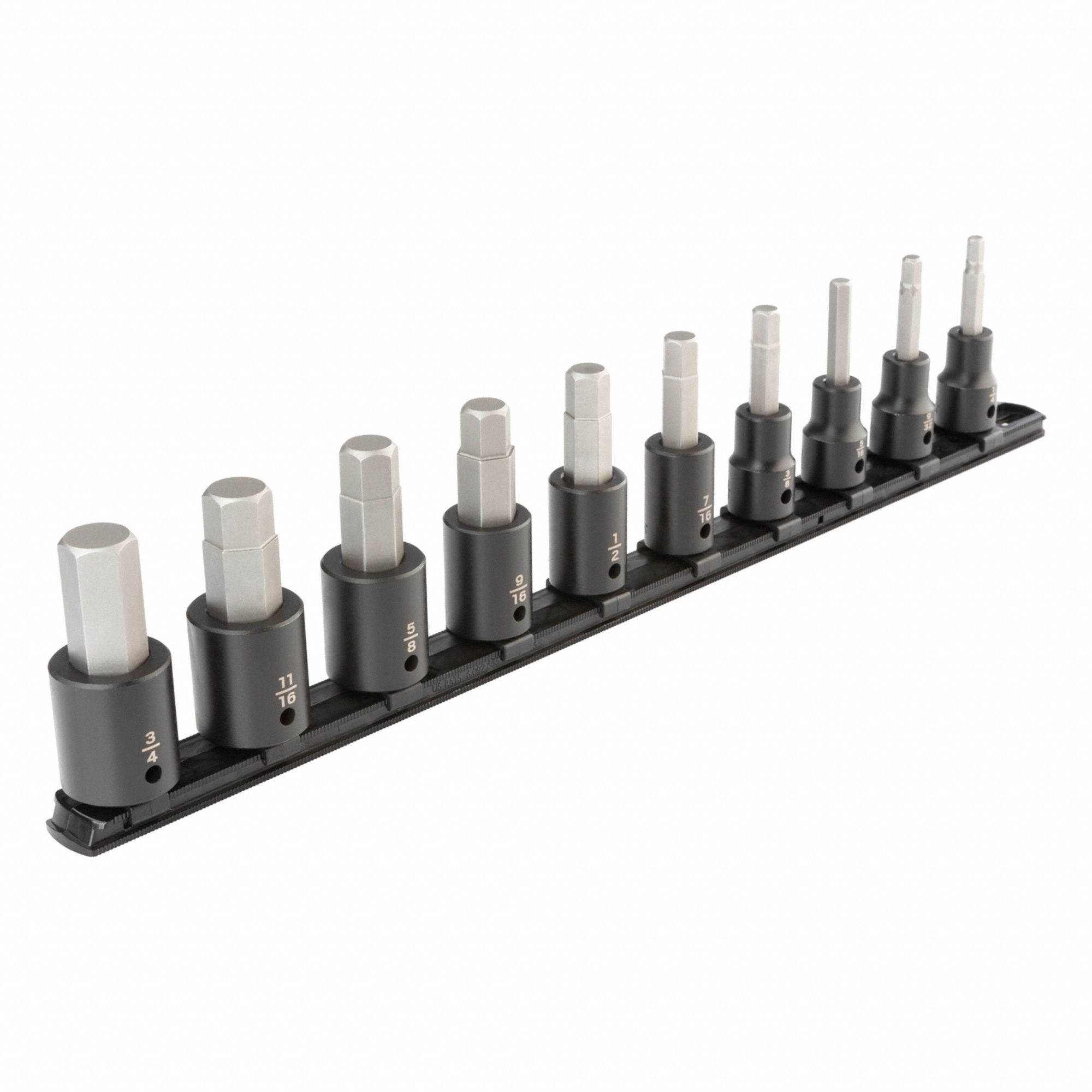 Socket Set: SAE, 1/2 in Drive Size, 10 Pieces, Fixed Insert, Hex Tip