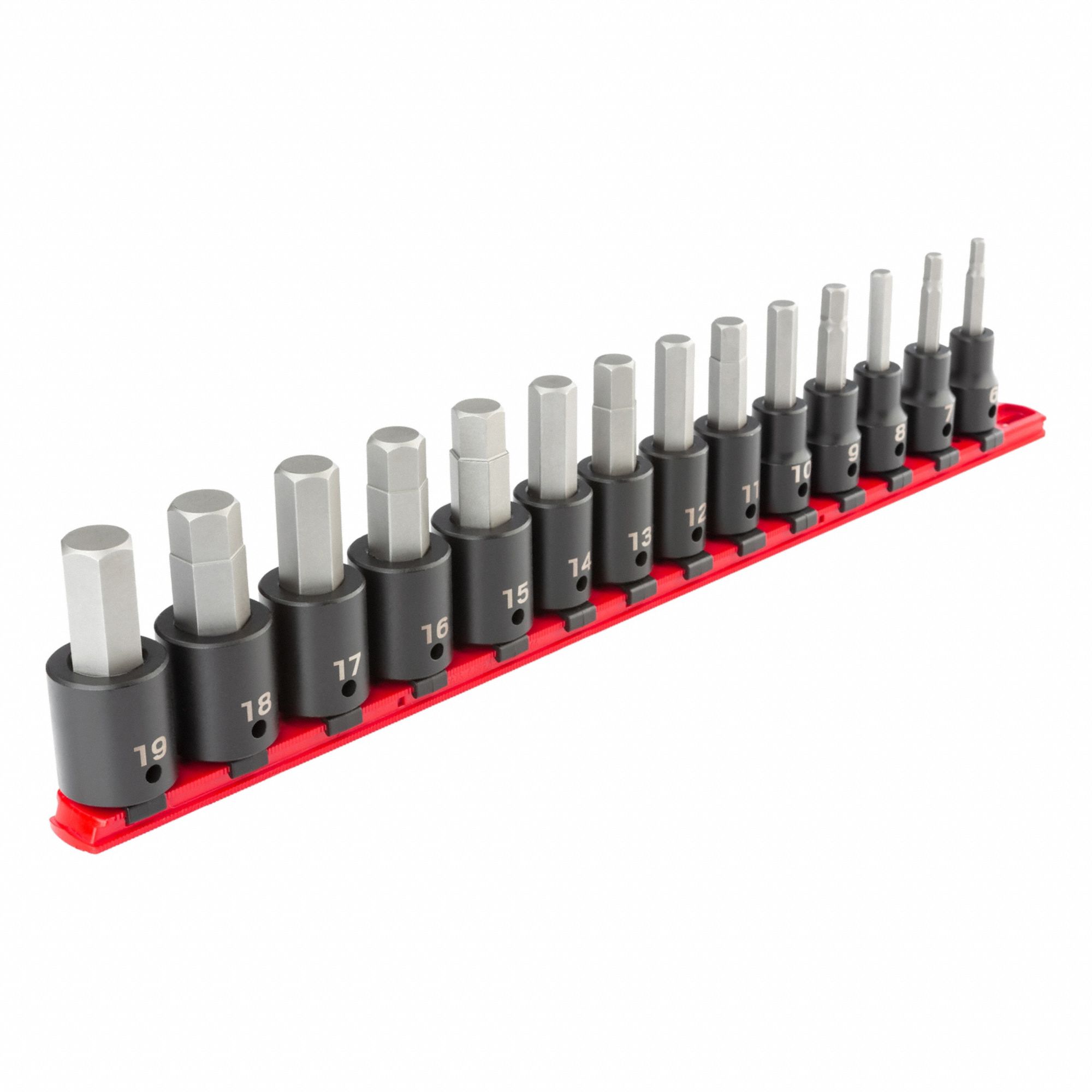 Socket Set: Metric, 1/2 in Drive Size, 14 Pieces, Fixed Insert, Hex Tip